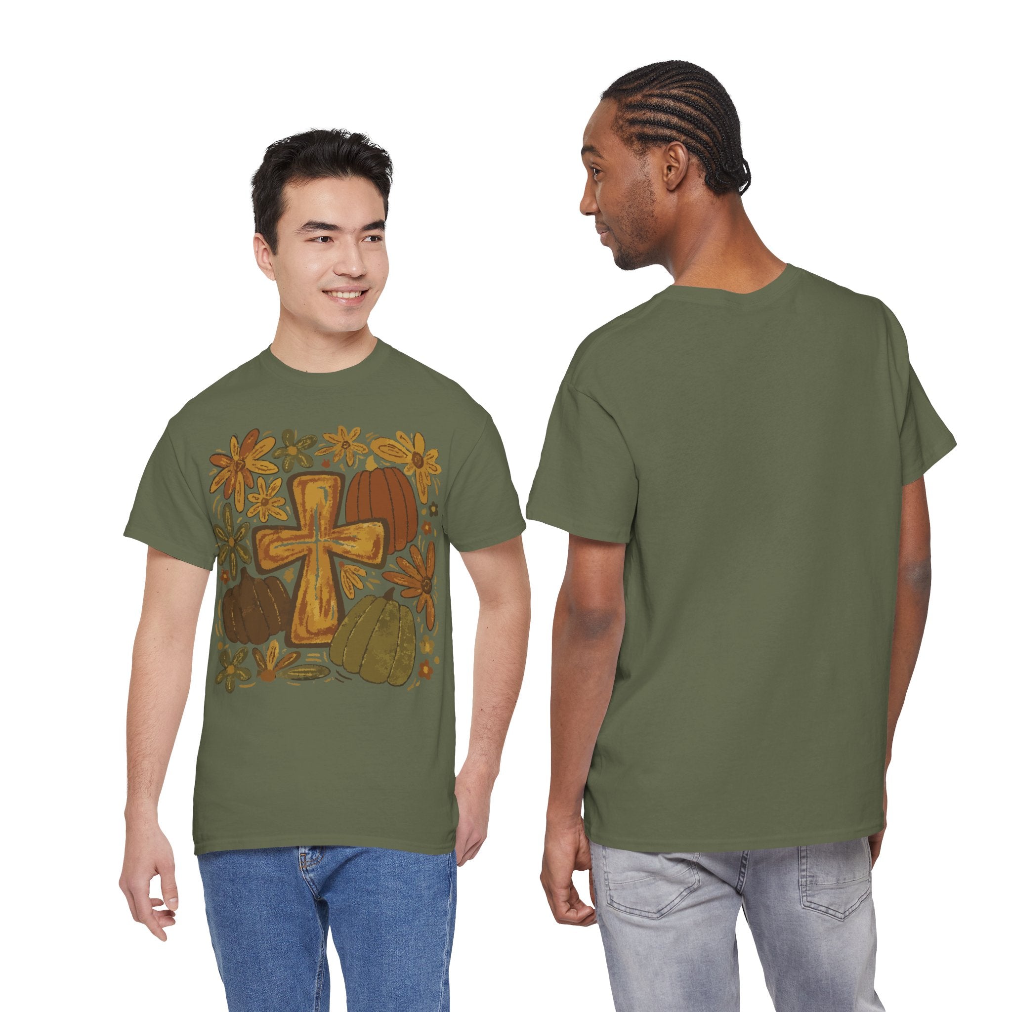 Autumn Cross Tee — Rustic Pumpkin & Fall Floral Christian Unisaex Cotton T-Shirt