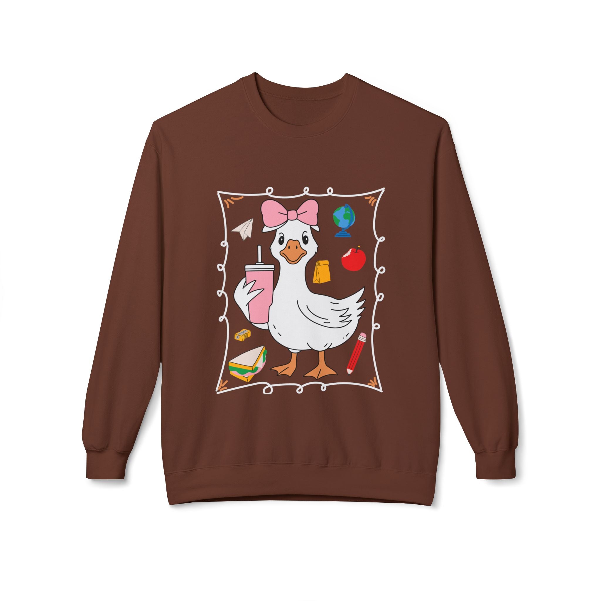 Cute Goose Drinking Fleece Crewneck Sweatshirt- Unisex