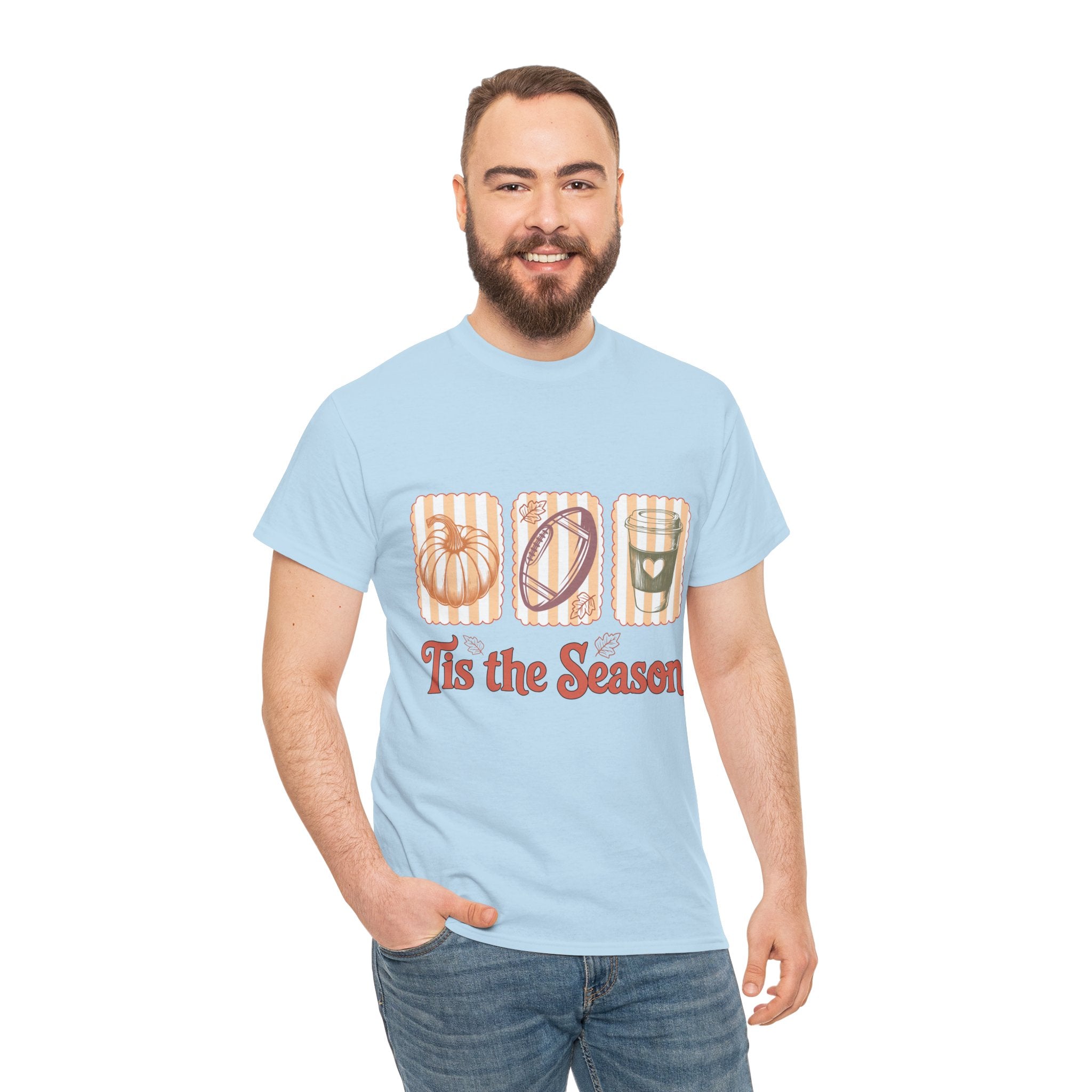 Tis the Season Pumpkin, Football & Coffee Fall Unisex Cotton T-Shirt