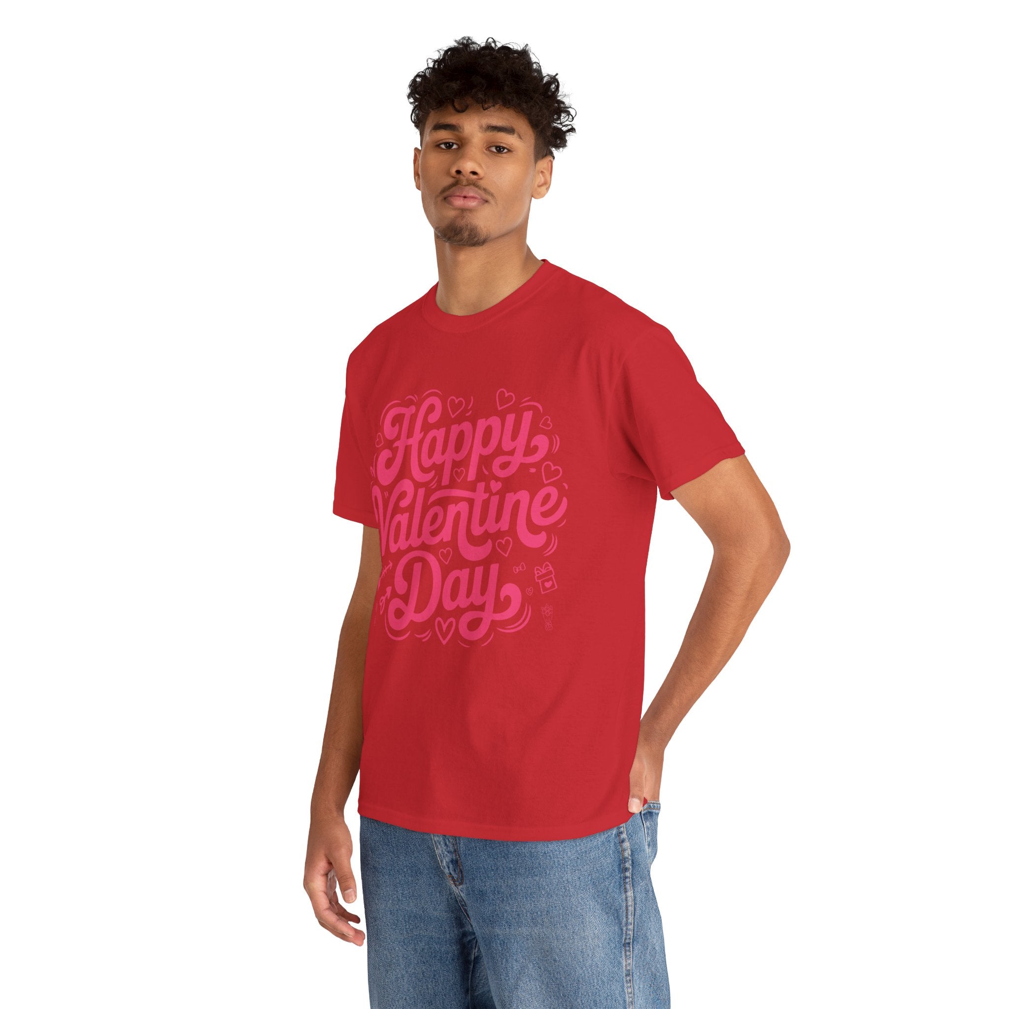 Happy Valentine Day Tee — Pink Heart & Love Icons Valentine's Unisex Cotton Shirt