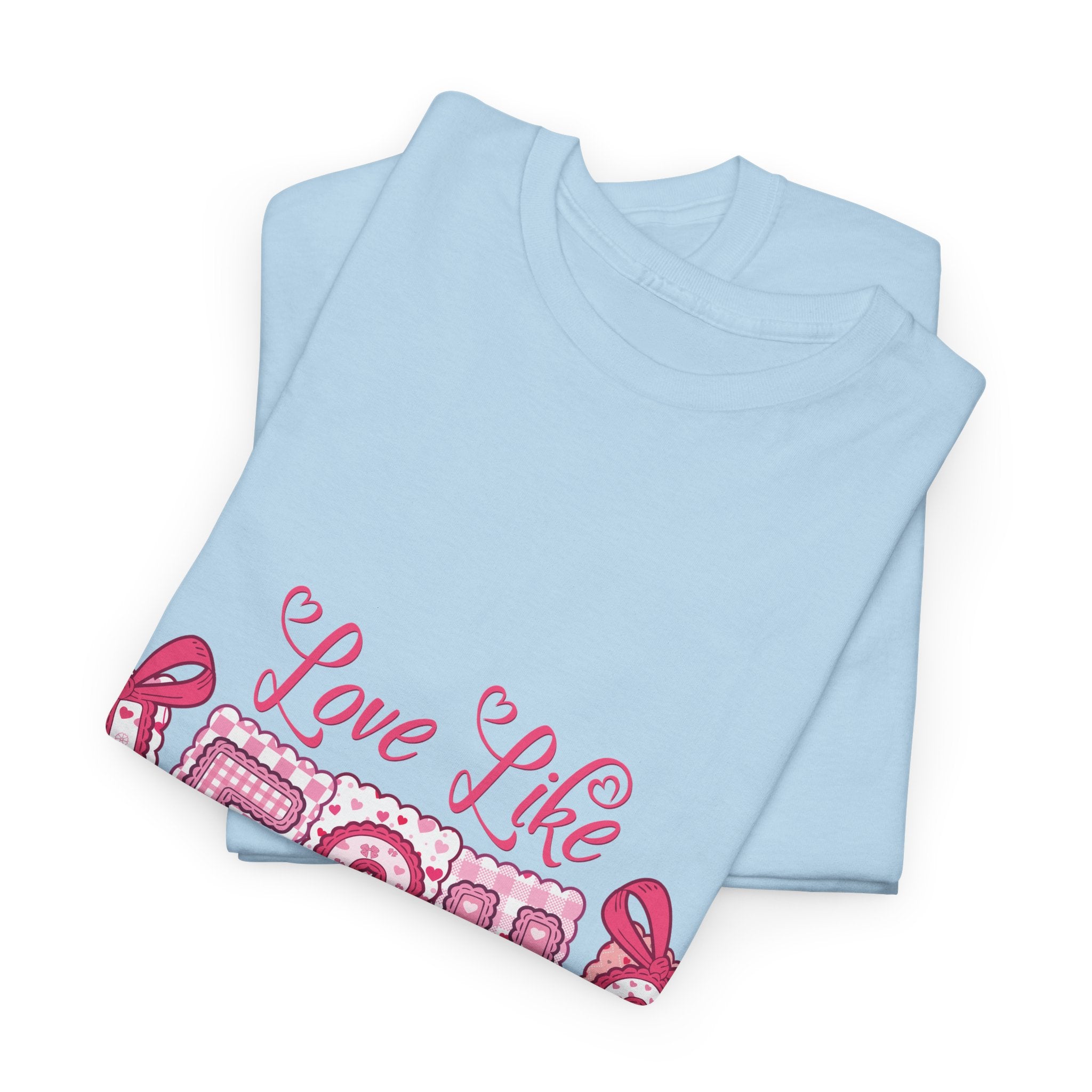 Love Like Jesus Patchwork Tee — Pink Stitched Heart Graphic.Unisex Cotton Tee