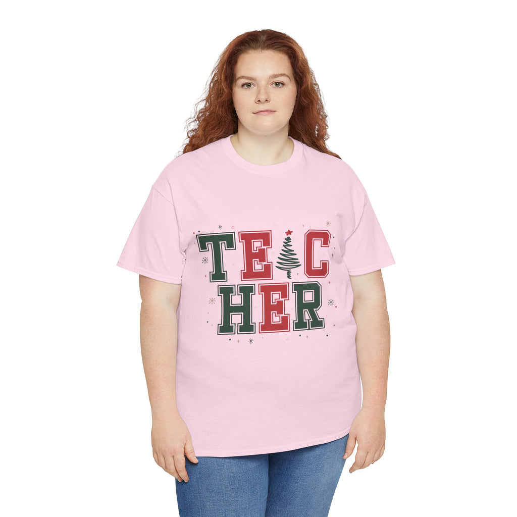 Teacher Christmas Varsity T-Shirt — Red & Green Holiday Unisex Cotton Tee