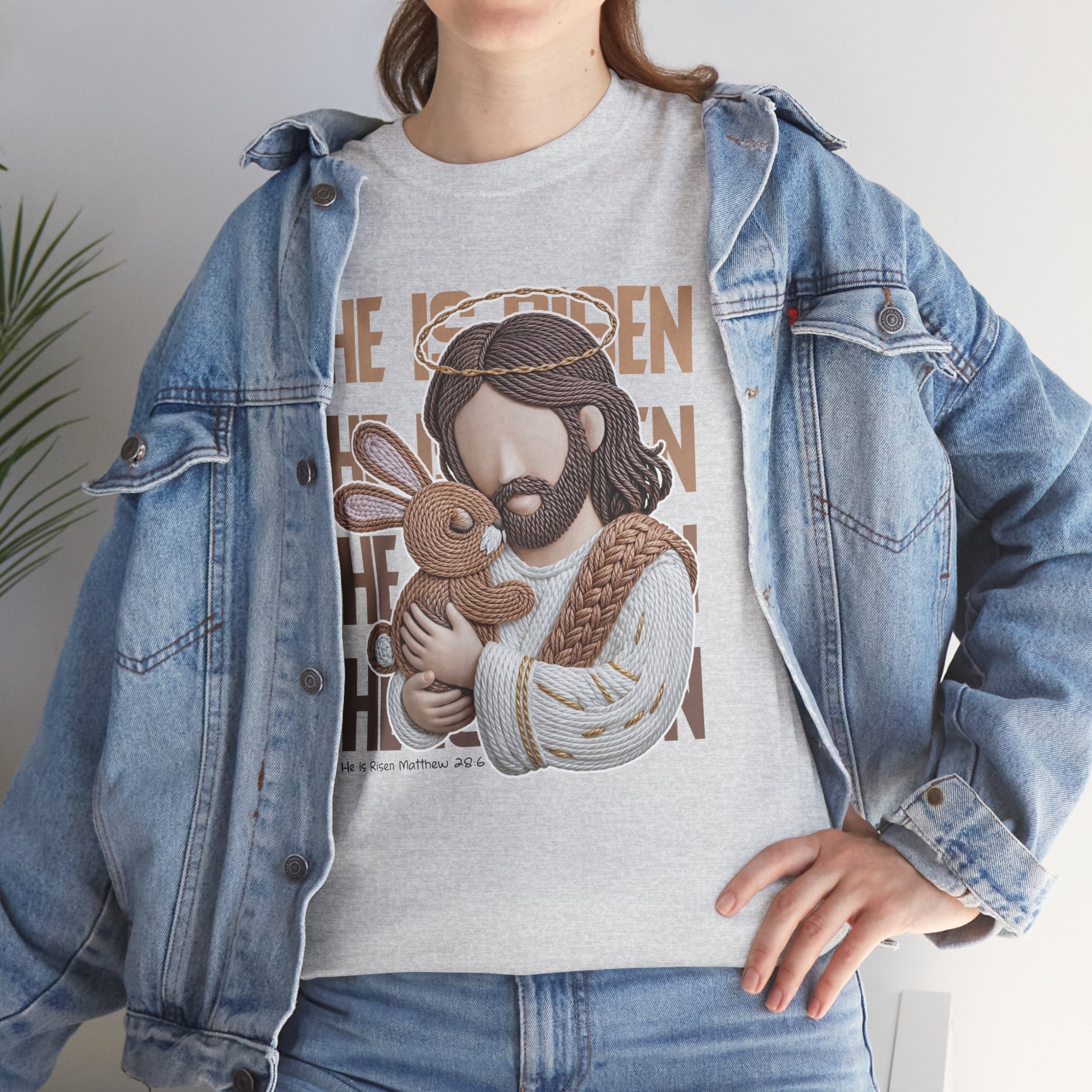 He Is Risen Matthew 28:6 Jesus With Lamb Unisex Cotton T-Shirt