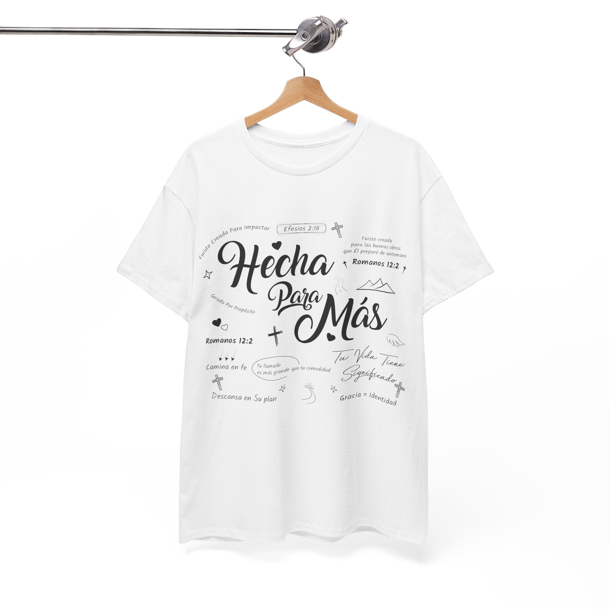 Hecha Para Más Christian T‑Shirt — Spanish Faith Typography Unisex Cotton Tee