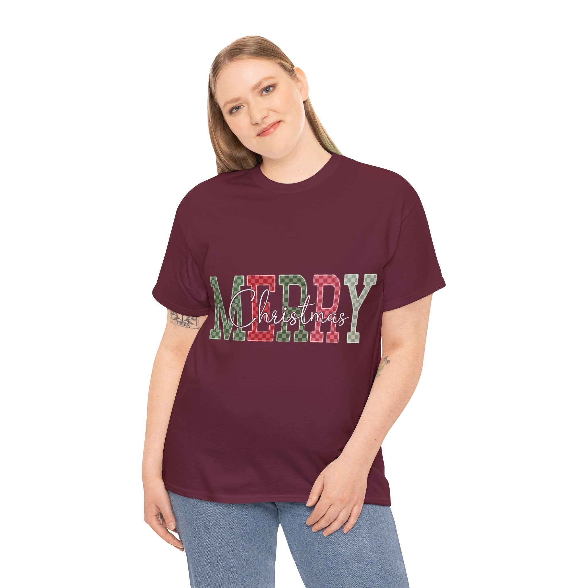 Plaid Merry Christmas Unisex Cotton Tee