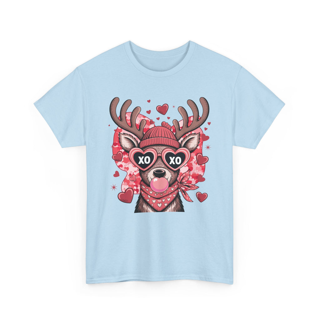 Valentine Deer Tee — Cute XO Heart Glasses, Beanie & Scarf Unisex Cotton Tshirt