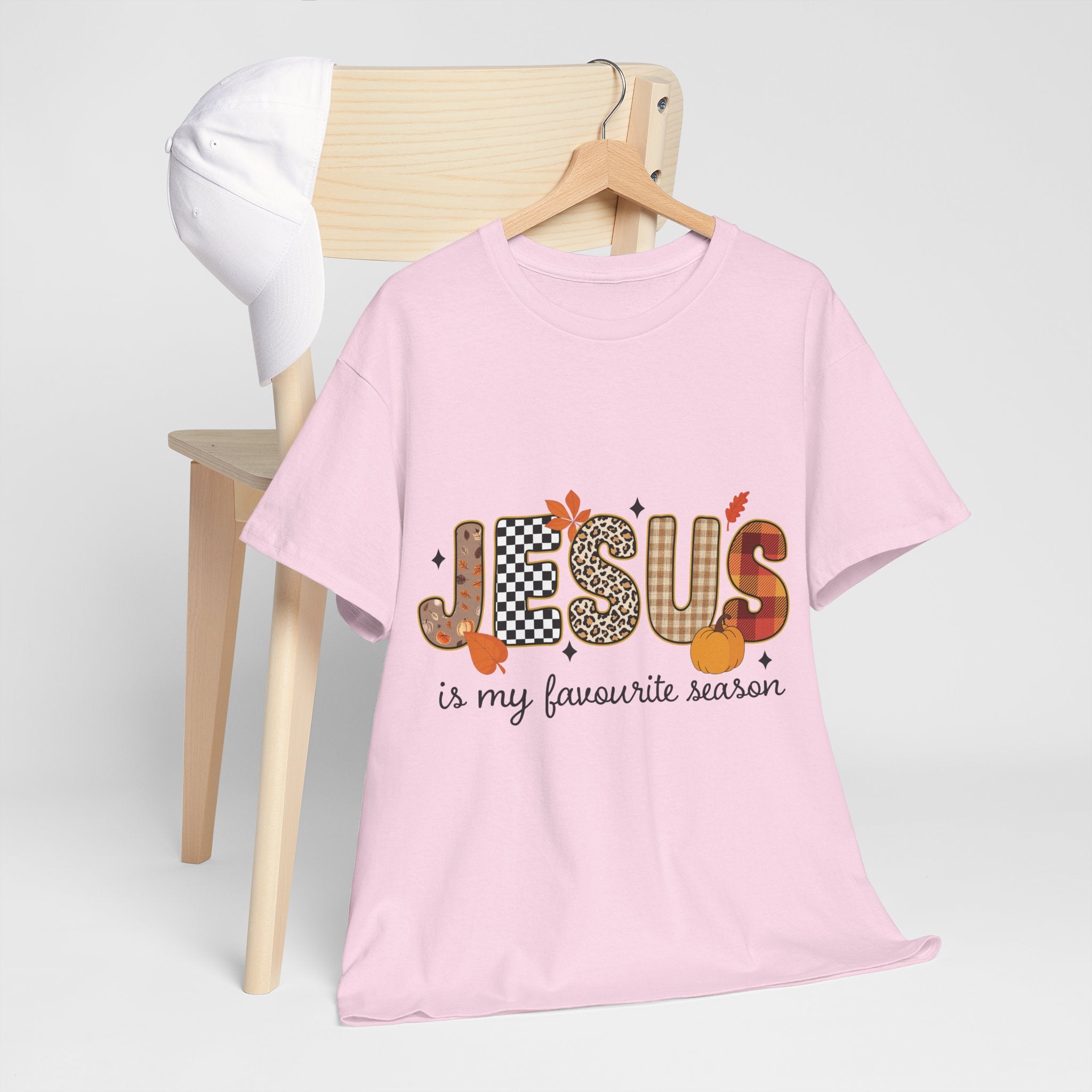 Jesus Is My Favorite Season Tee — Autumn Plaid & Leopard Lettering Unisex Cotton Tee