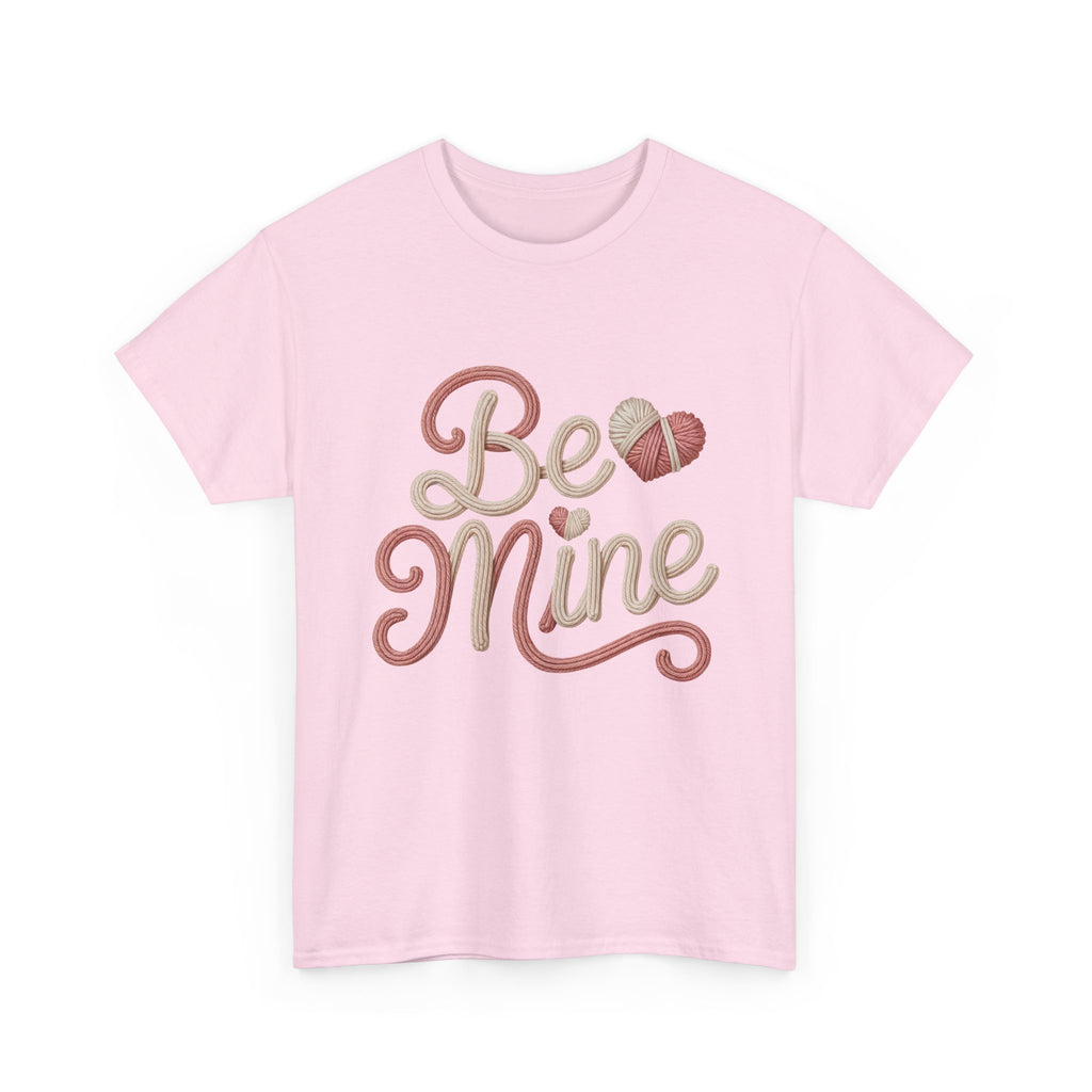 Be Mine Yarn Heart T-Shirt — Valentine’s Faux-Yarn Pink & Cream Unisex Cotton Tee