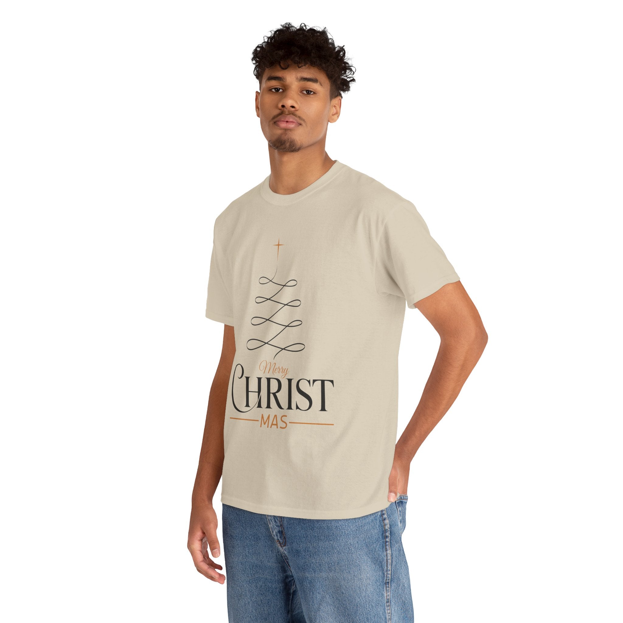 Merry Christmas Gold Cross Tree Unisex Cotton Tee