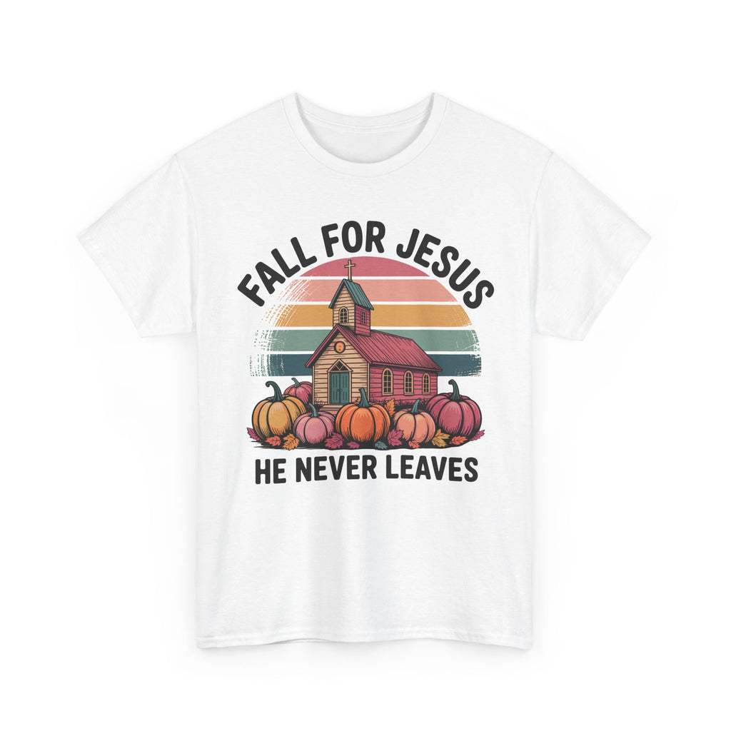 Jesus Leopard Print Fall T-Shirt — Pumpkins, Leaves & Floral Faith Unisex Cotton Tee