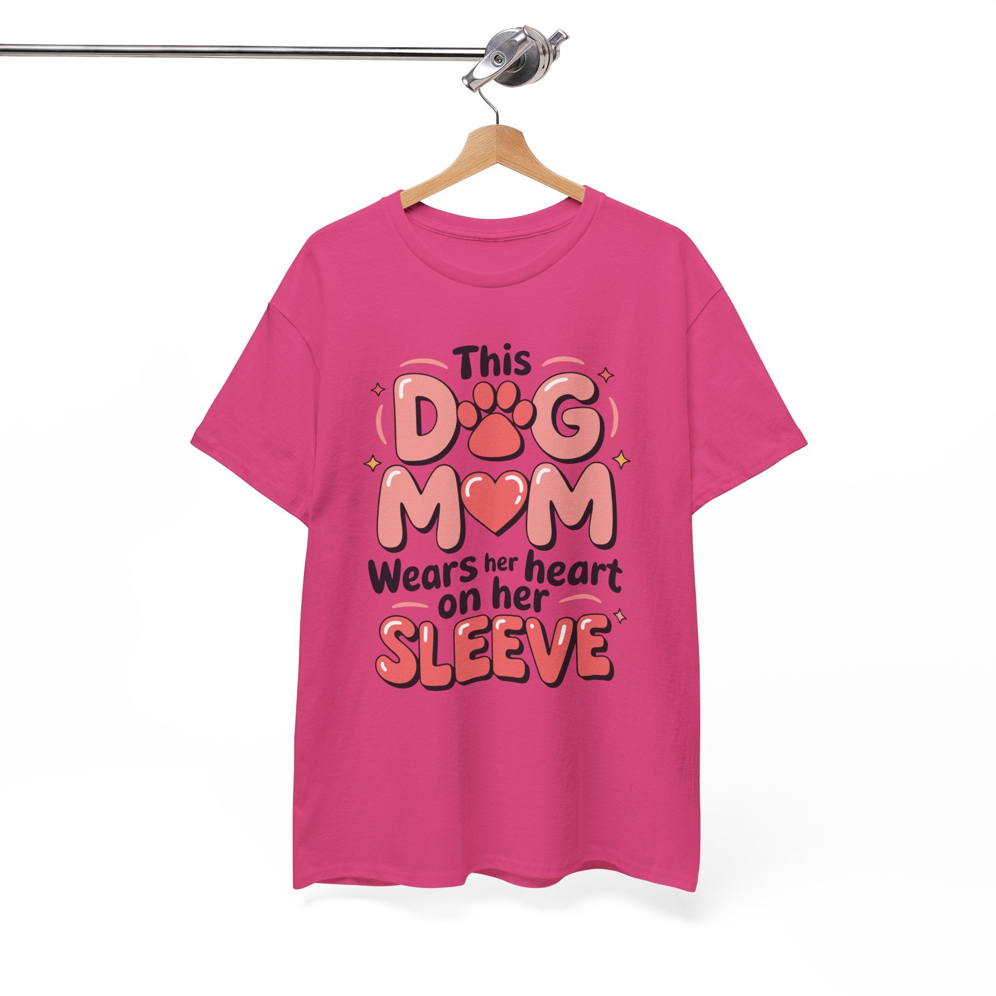 Dog Mom T-Shirt — "This Dog Mom Wears Her Heart on Her Sleeve" Paw & Heart Unisex Cotton Tee