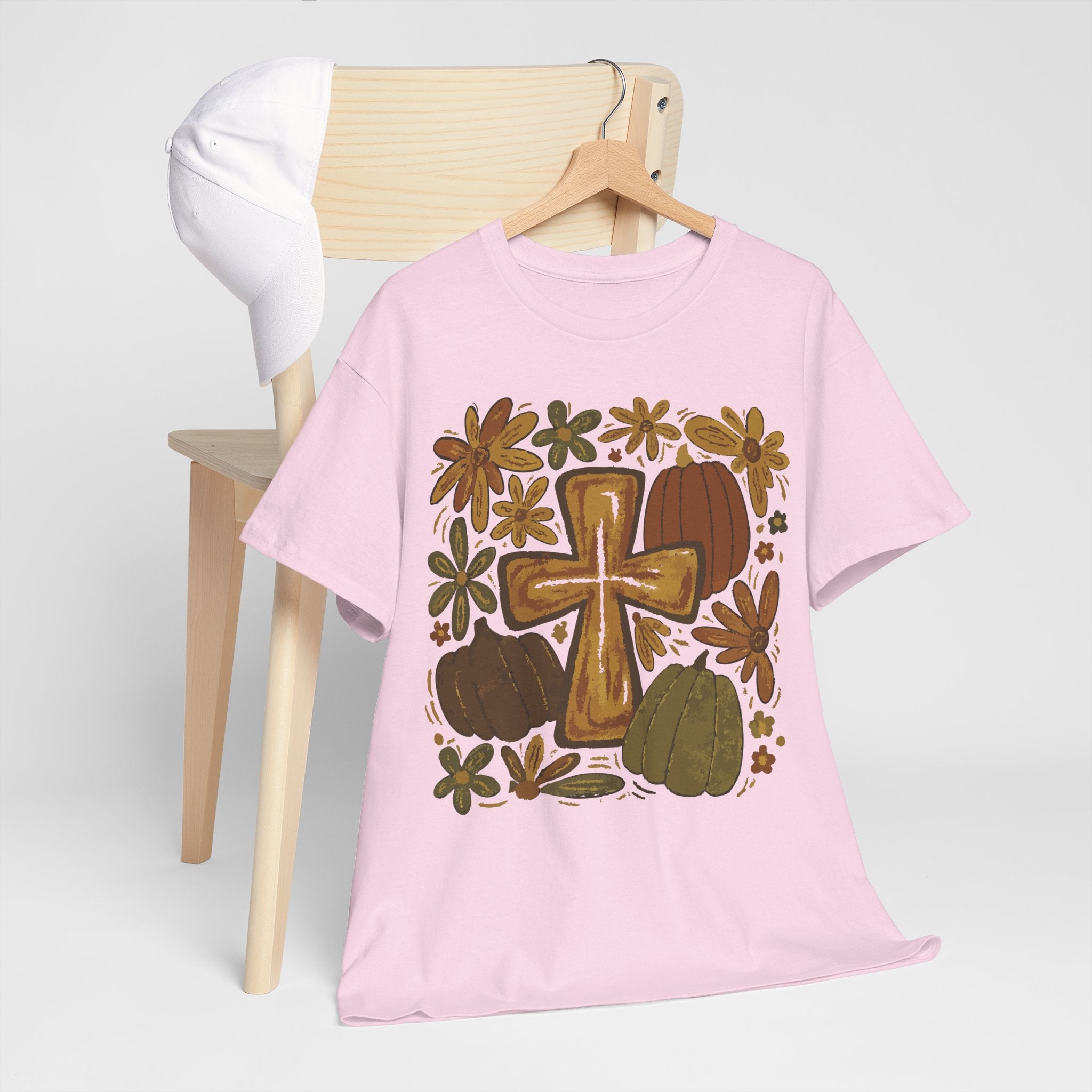 Autumn Cross Tee — Rustic Pumpkin & Fall Floral Christian Unisaex Cotton T-Shirt