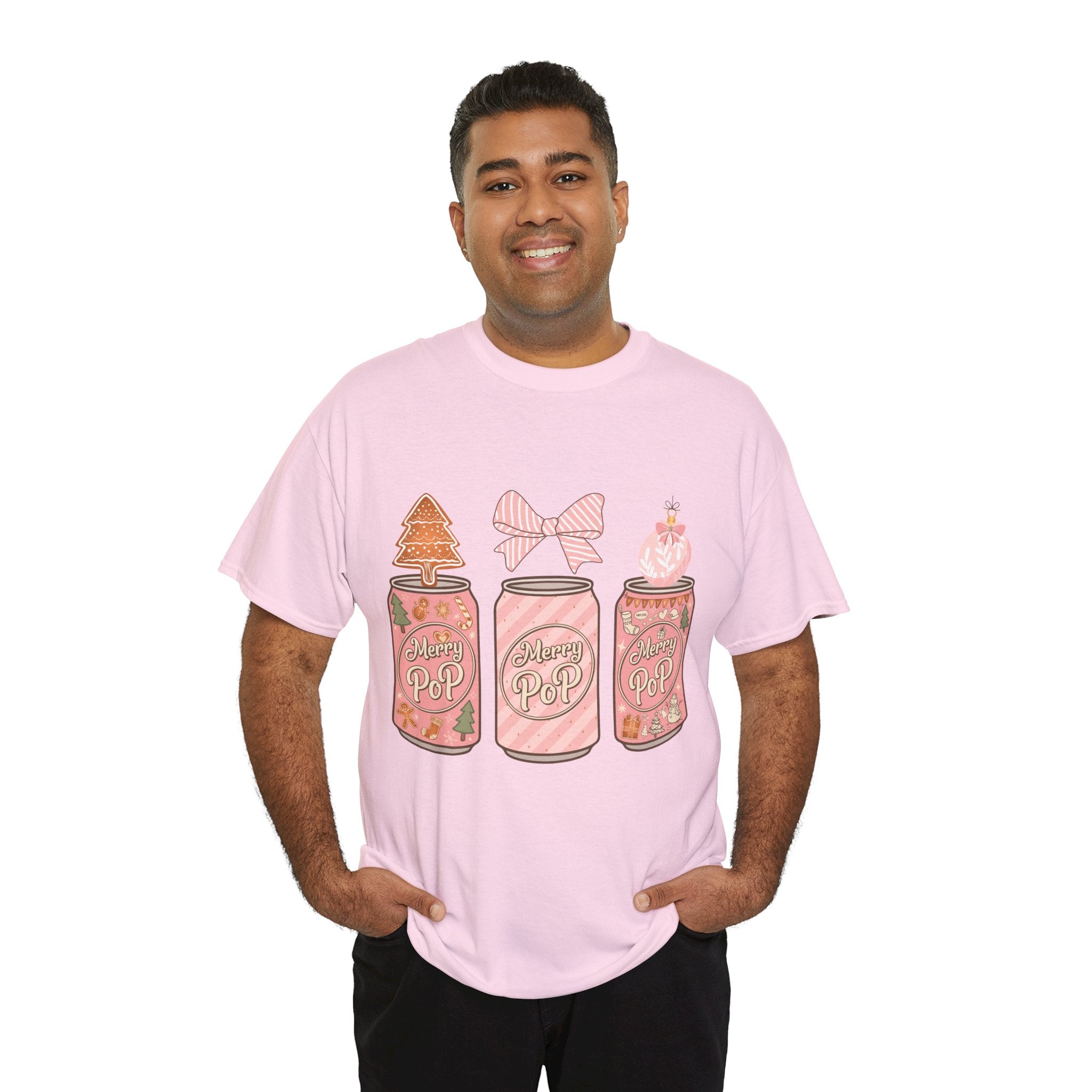 Merry Pop Christmas Soda Can Tee — Pastel Holiday Graphic Unisex Cotton T-Shirt