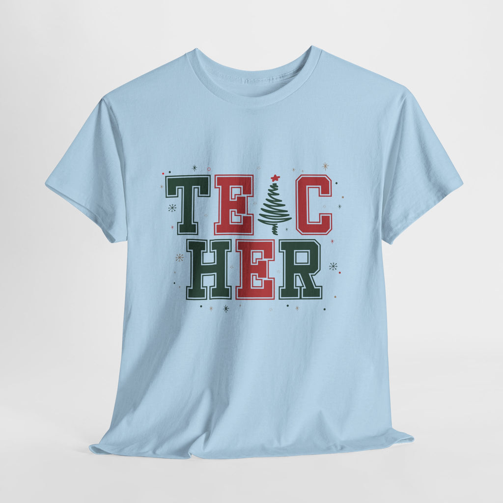 Teacher Christmas Varsity T-Shirt — Red & Green Holiday Unisex Cotton Tee