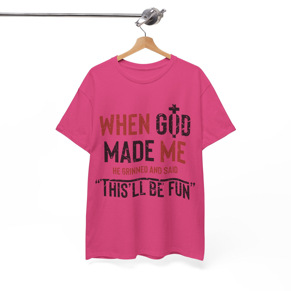 Humorous Grunge Quote Tee — "When He Saw Me, He Grinned and Said"Unisec Cotton Tee