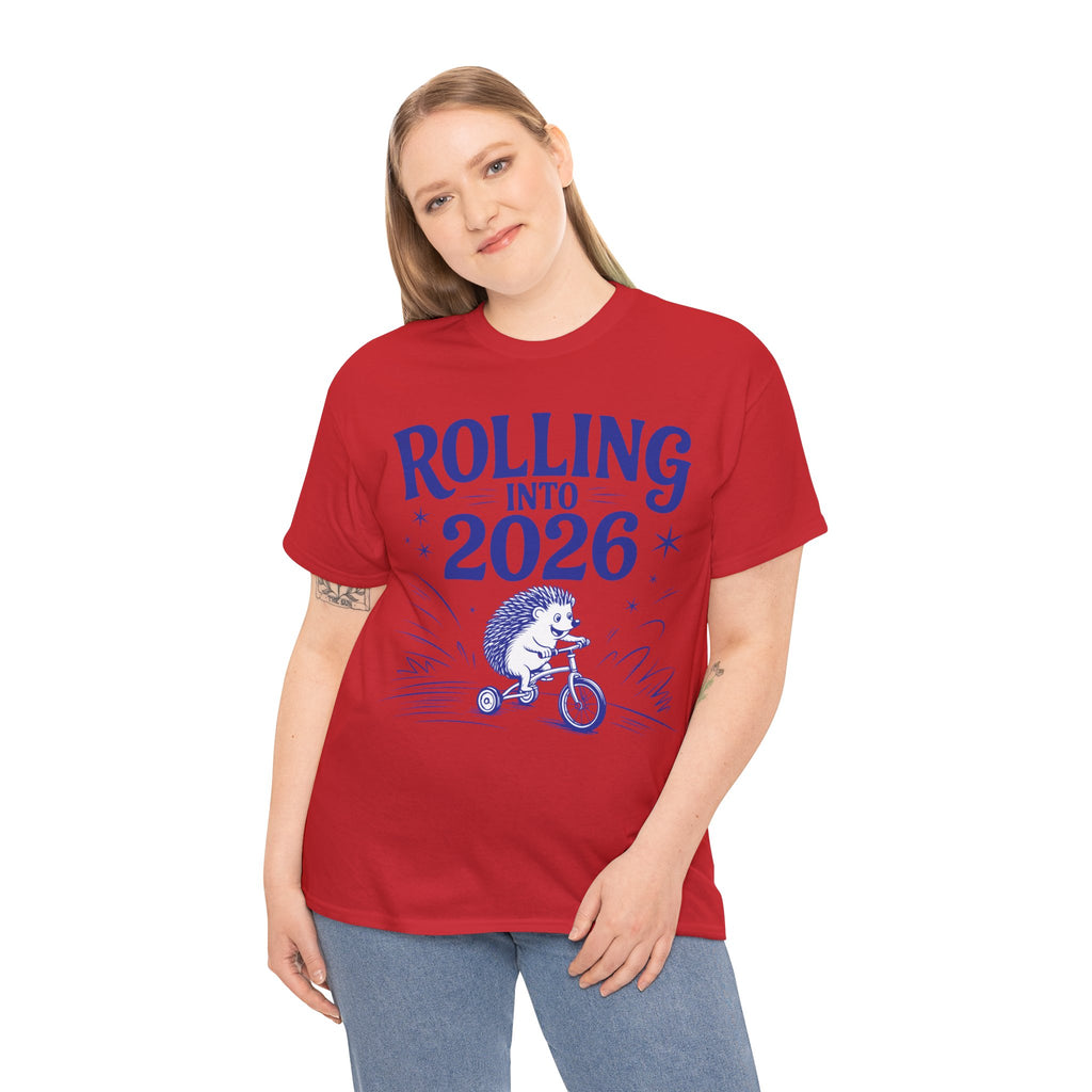Rolling Into 2026 Hedgehog Tricycle Unisex Cotton Tee