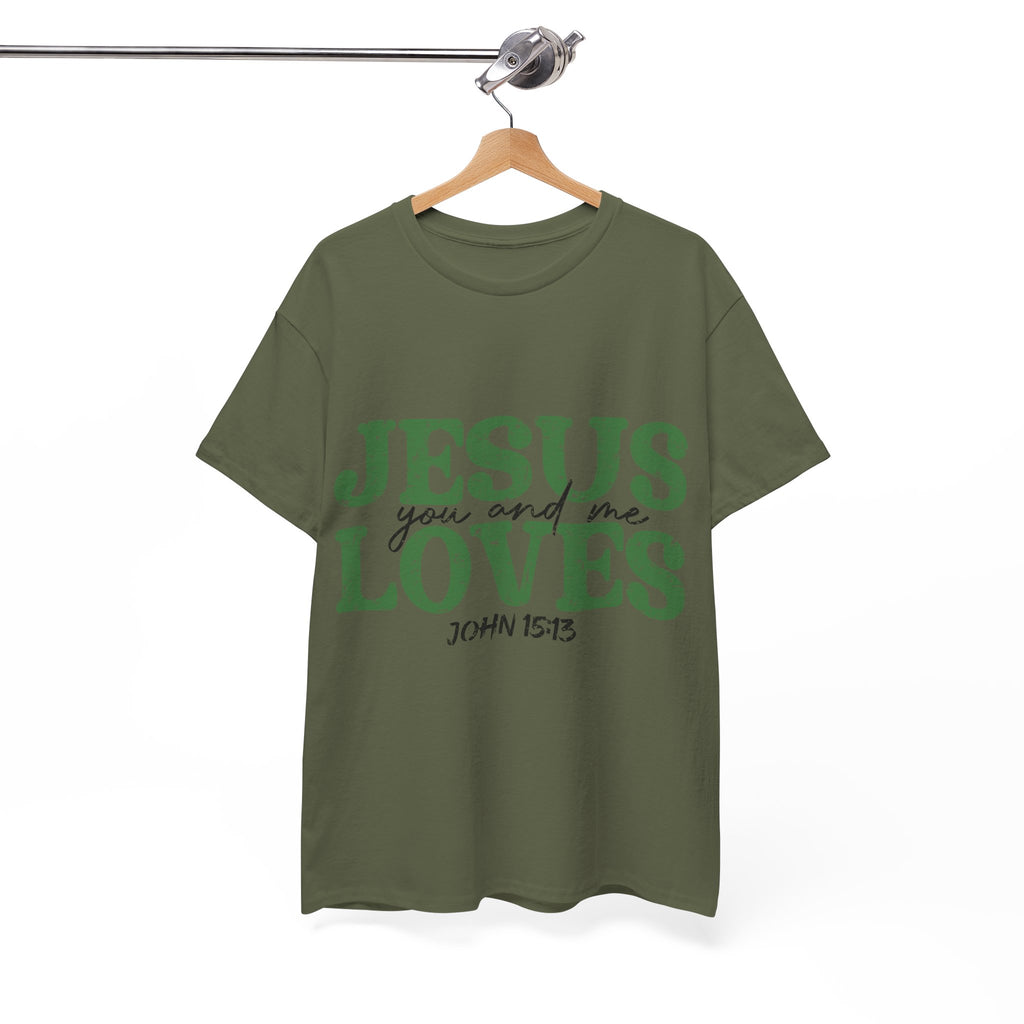 Jesus Loves Vintage Tee — Green Retro Christian Unisex Cotton T-Shirt