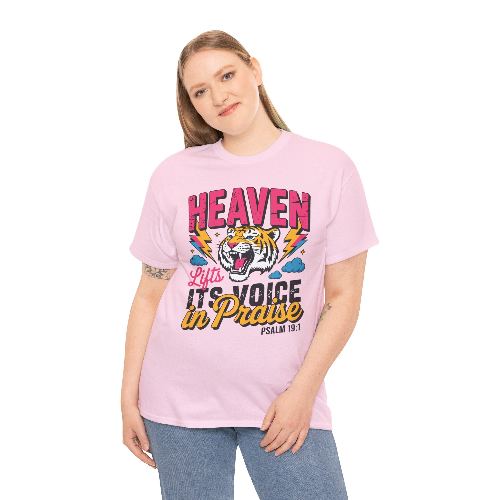 Psalm 19:1 Tiger Praise T-Shirt — Bold Christian Roaring Tiger Graphic.Unisex Cotton Tee