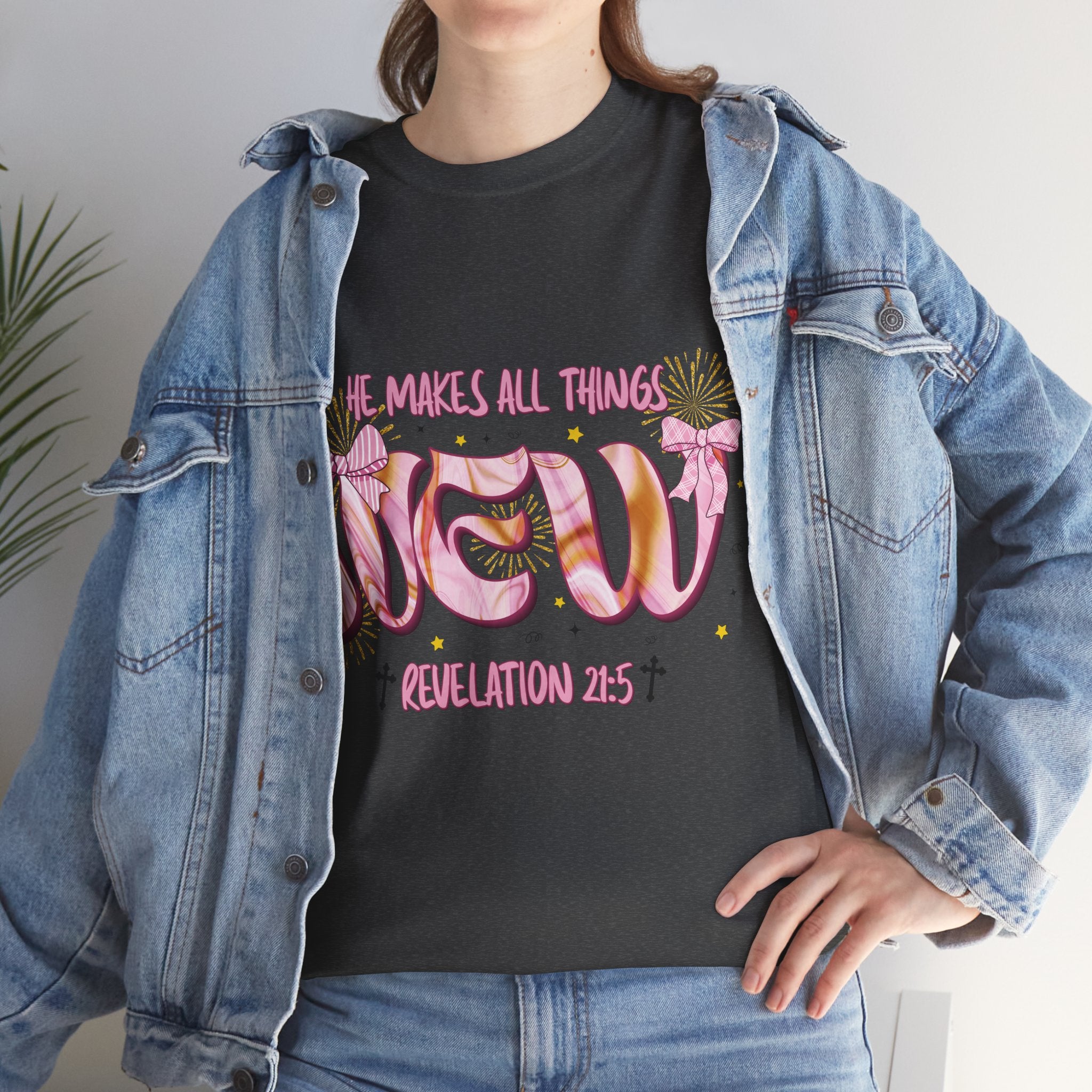 Christian Marble Tee — “He Makes All Things New” (Revelation 21:5)... Unisex Cotton Tee