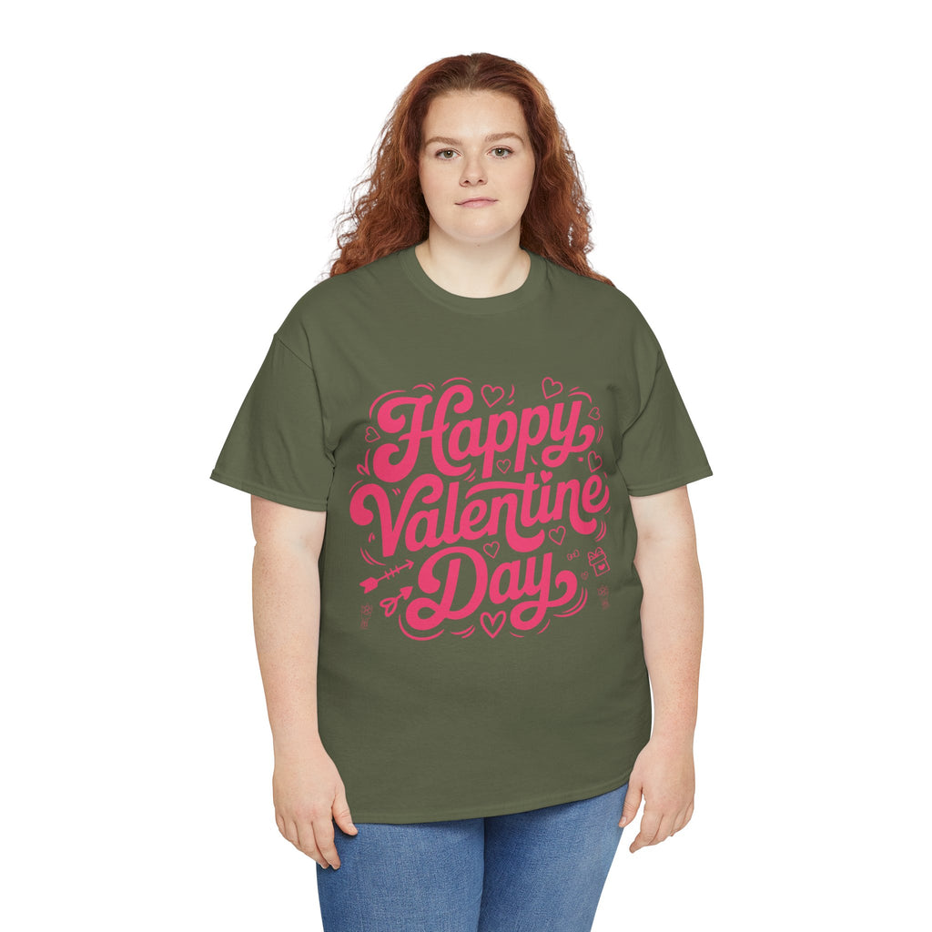 Happy Valentine Day Tee — Pink Heart & Love Icons Valentine's Unisex Cotton Shirt
