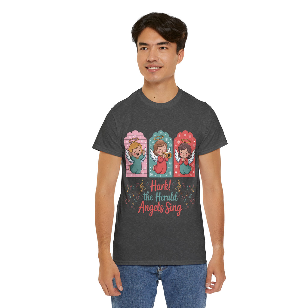 Hark! The Herald Angels Sing Tee — Three Singing Angels Christmas Unisex Cotton T-Shirt