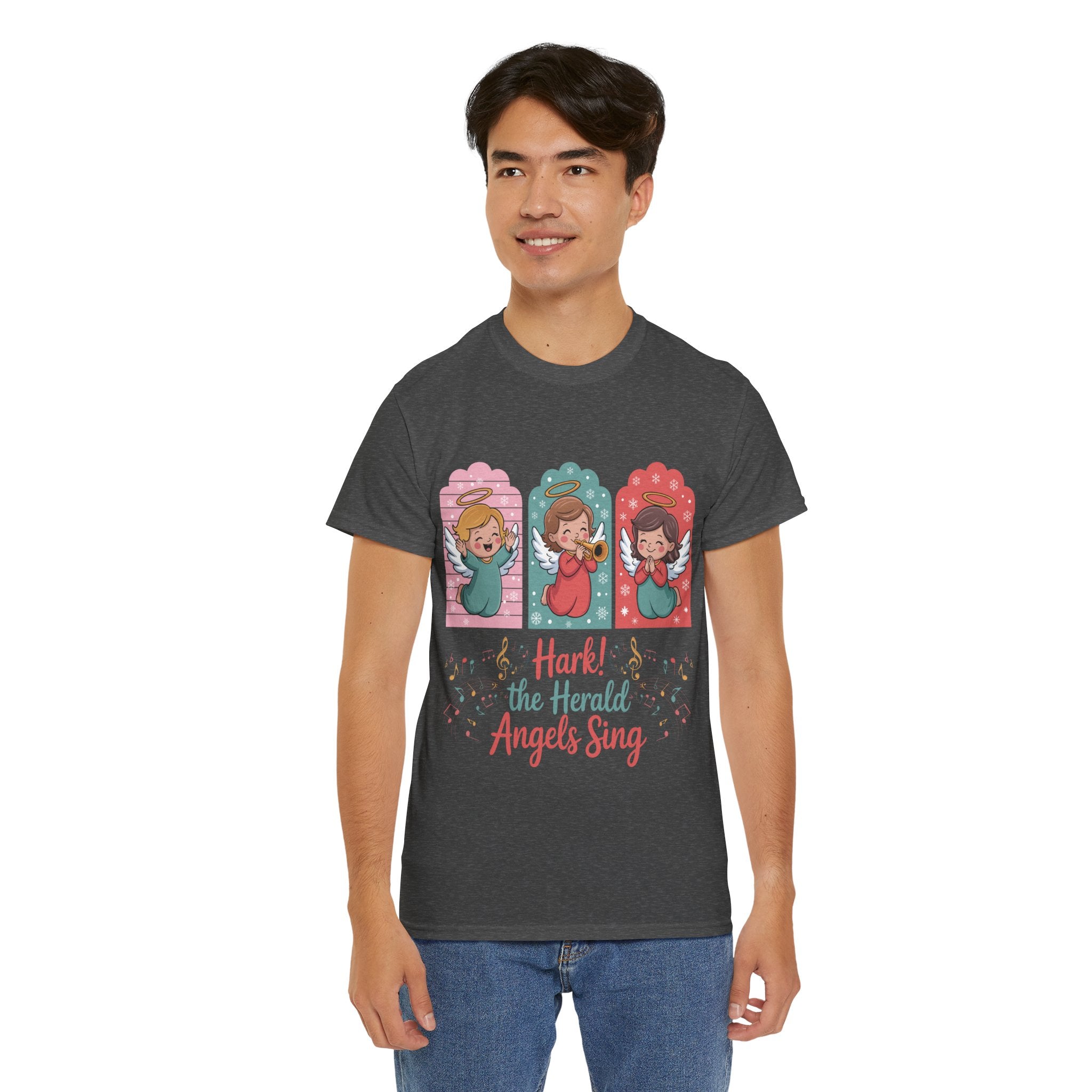 Hark! The Herald Angels Sing Tee — Three Singing Angels Christmas Unisex Cotton T-Shirt