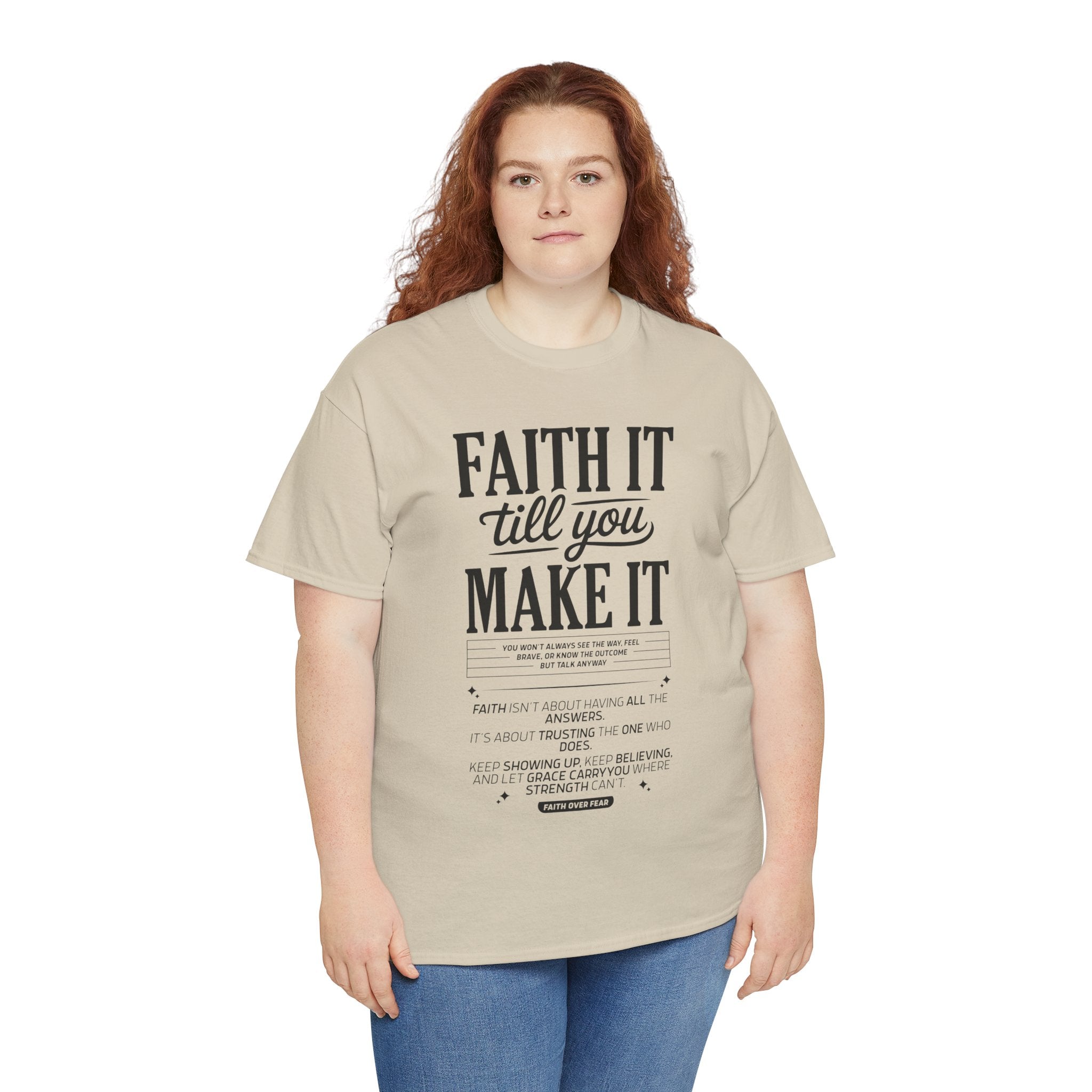 Faith It Till You Make It Christian T-Shirt — Trust God Typography Unisex Cotton Tee