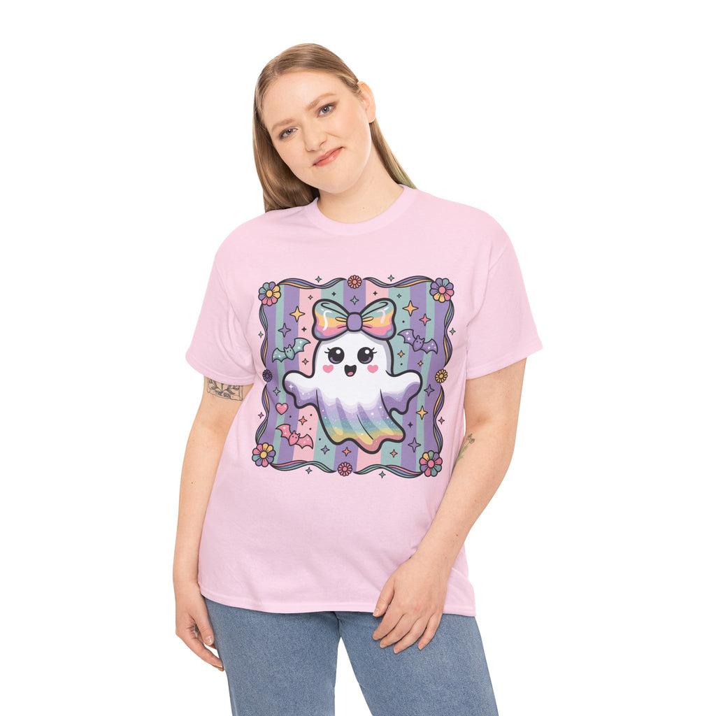 Pastel Ghost Rainbow Bow Unisex Cotton Tee