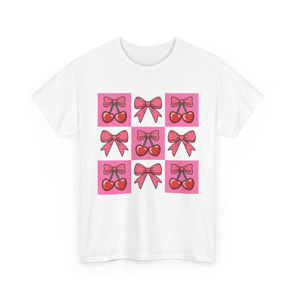 Cherry & Pink Bow Checkered Unisex Cotton Tee
