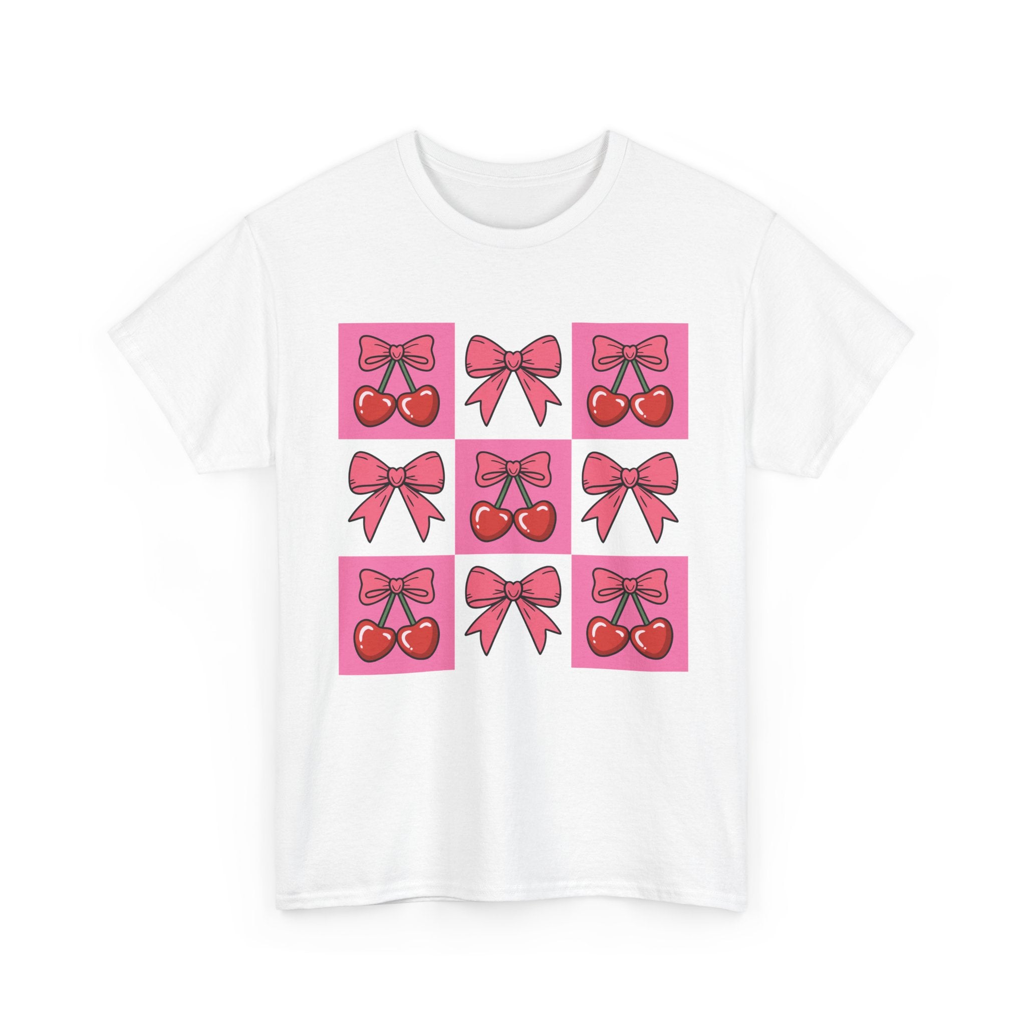 Cherry & Pink Bow Checkered Unisex Cotton Tee