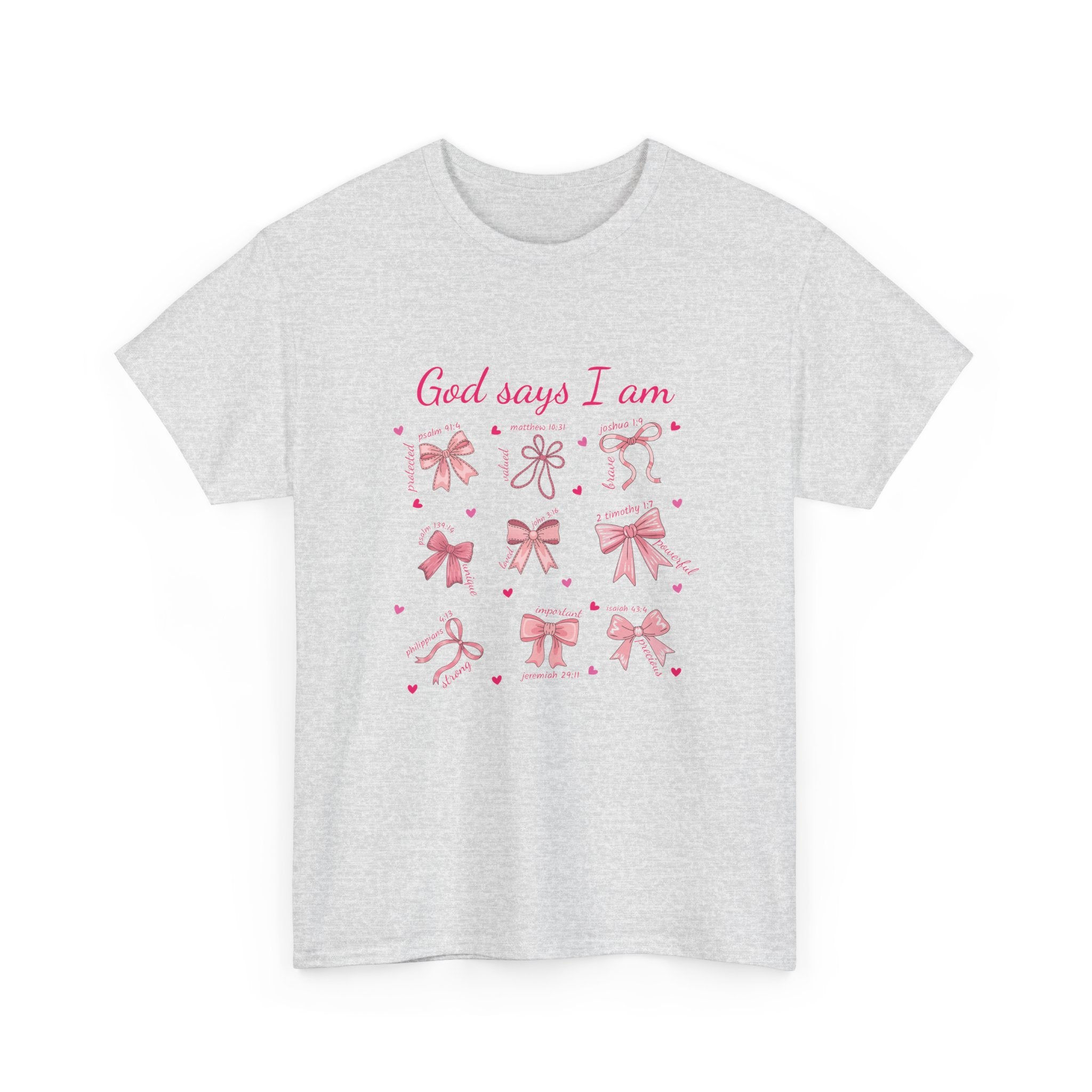God Says I Am Pink Bow Tee — Faith-Based 'Loved, Brave, Strong' Unisex Cotton Shirt