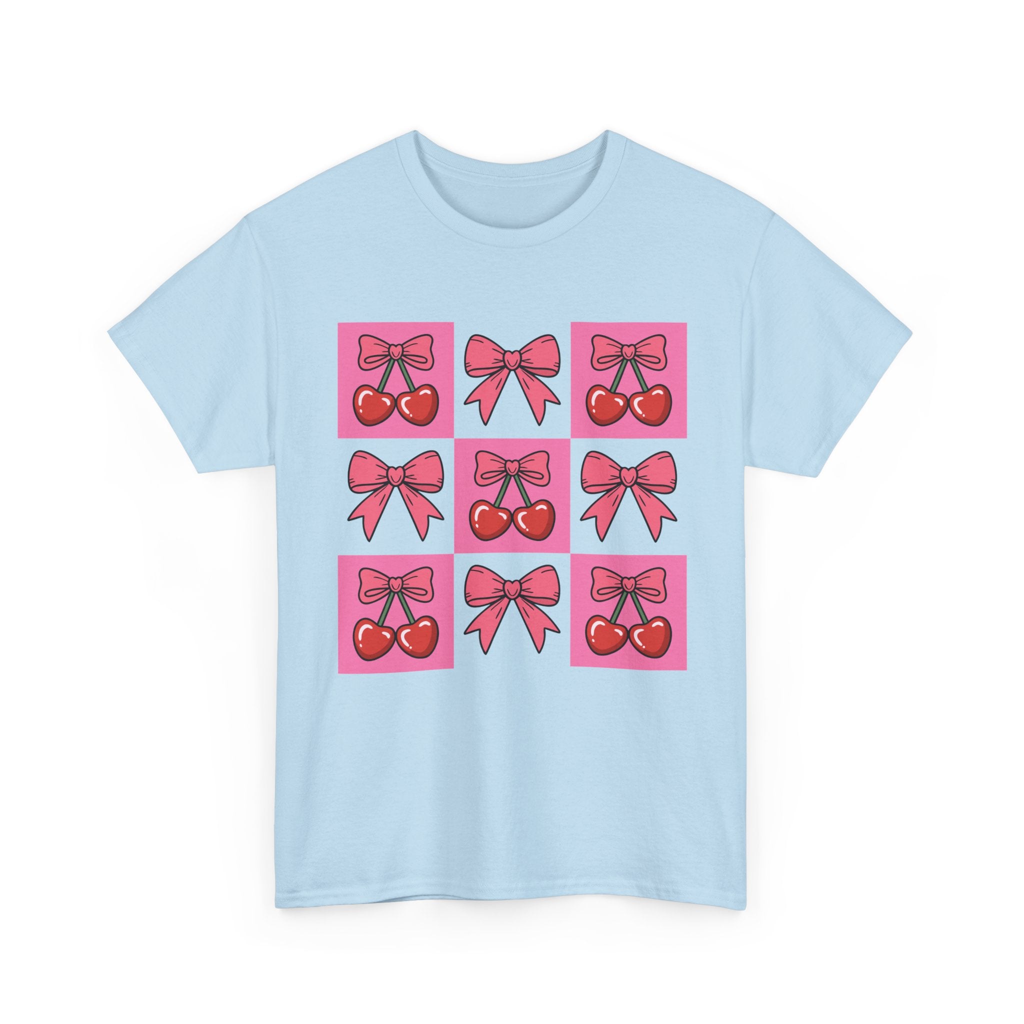 Cherry & Pink Bow Checkered Unisex Cotton Tee