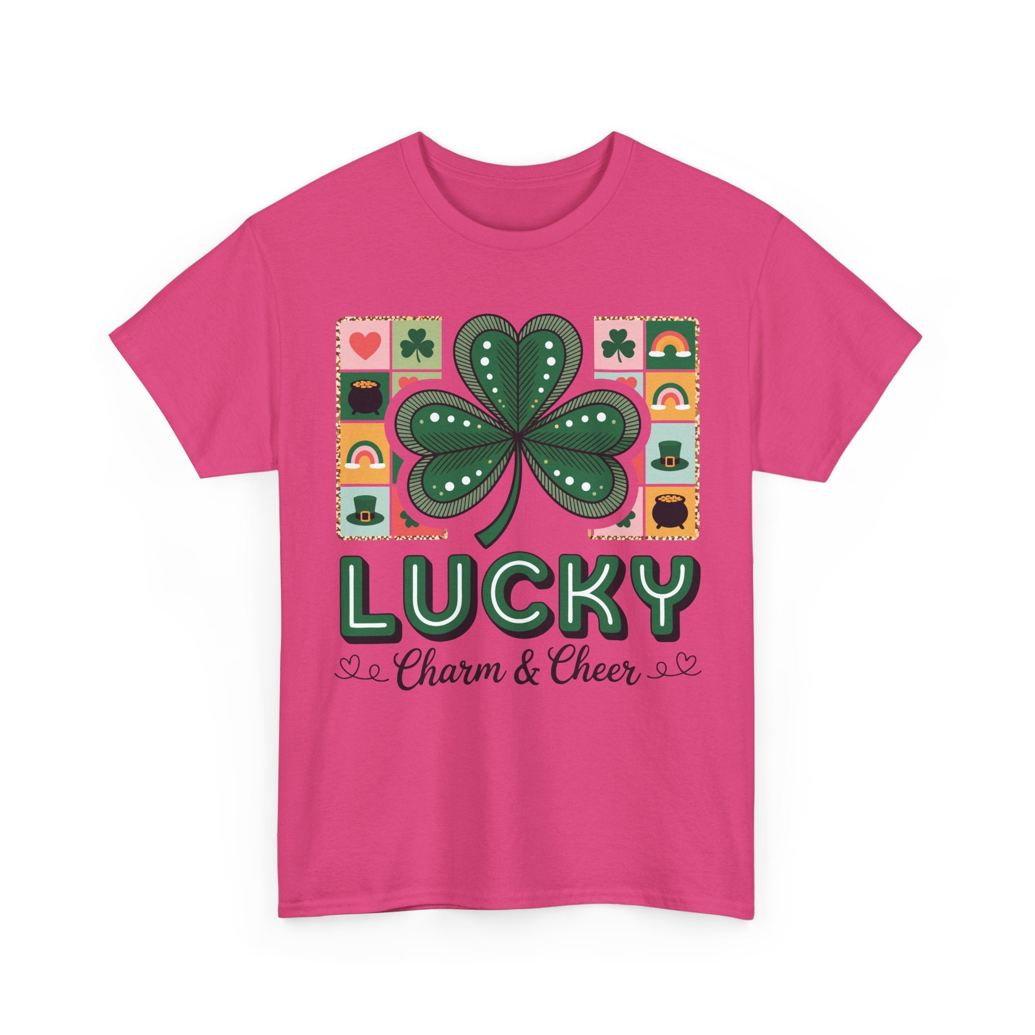 Lucky Charm & Cheer Clover Tee — Patchwork St. Patrick’s Day Unisex Cotton T-Shirt