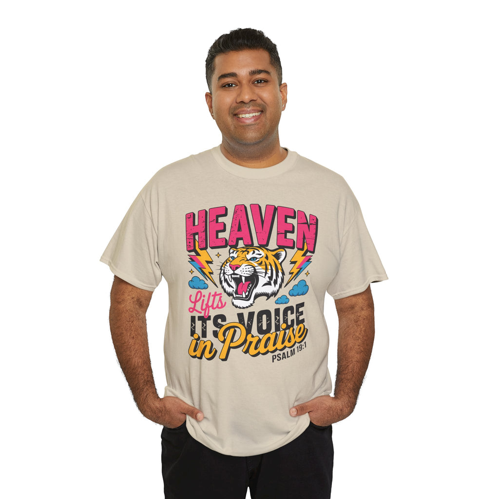 Psalm 19:1 Tiger Praise T-Shirt — Bold Christian Roaring Tiger Graphic.Unisex Cotton Tee