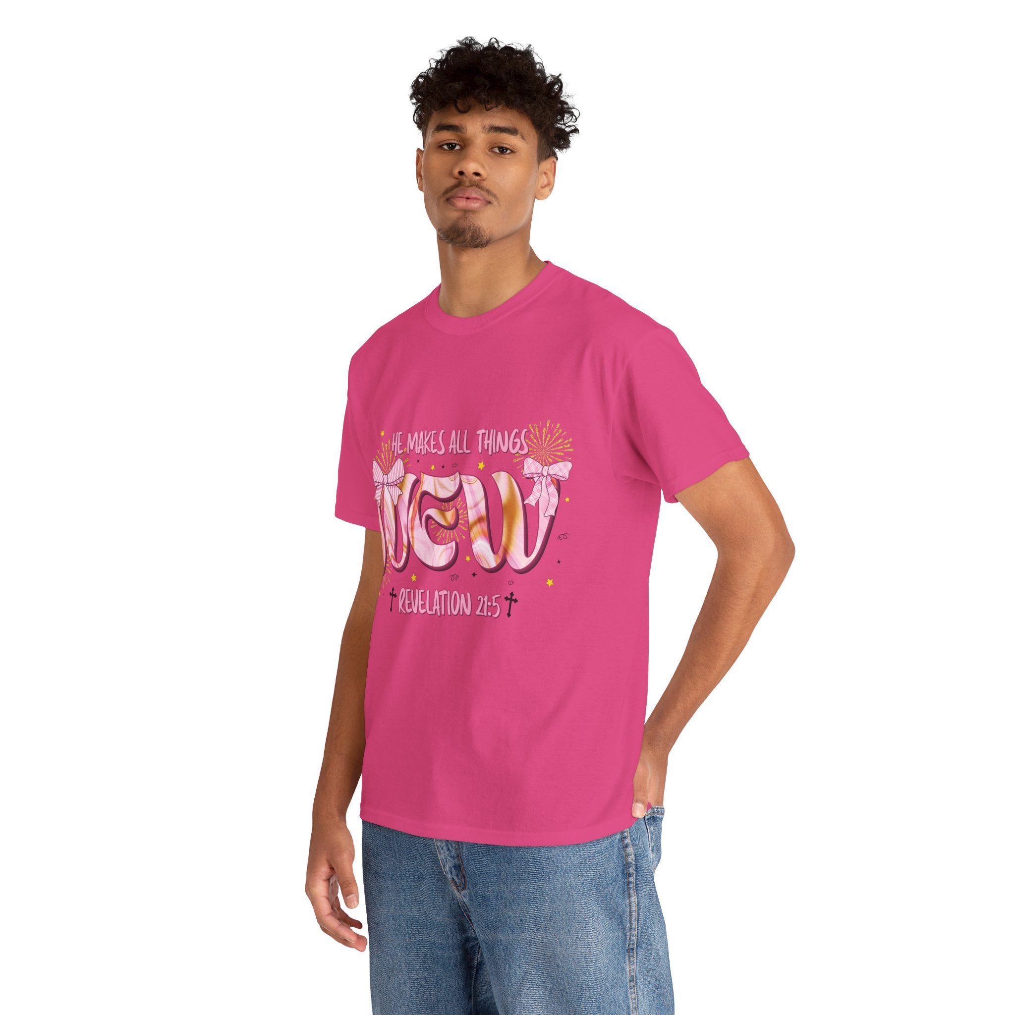 Christian Marble Tee — “He Makes All Things New” (Revelation 21:5)... Unisex Cotton Tee