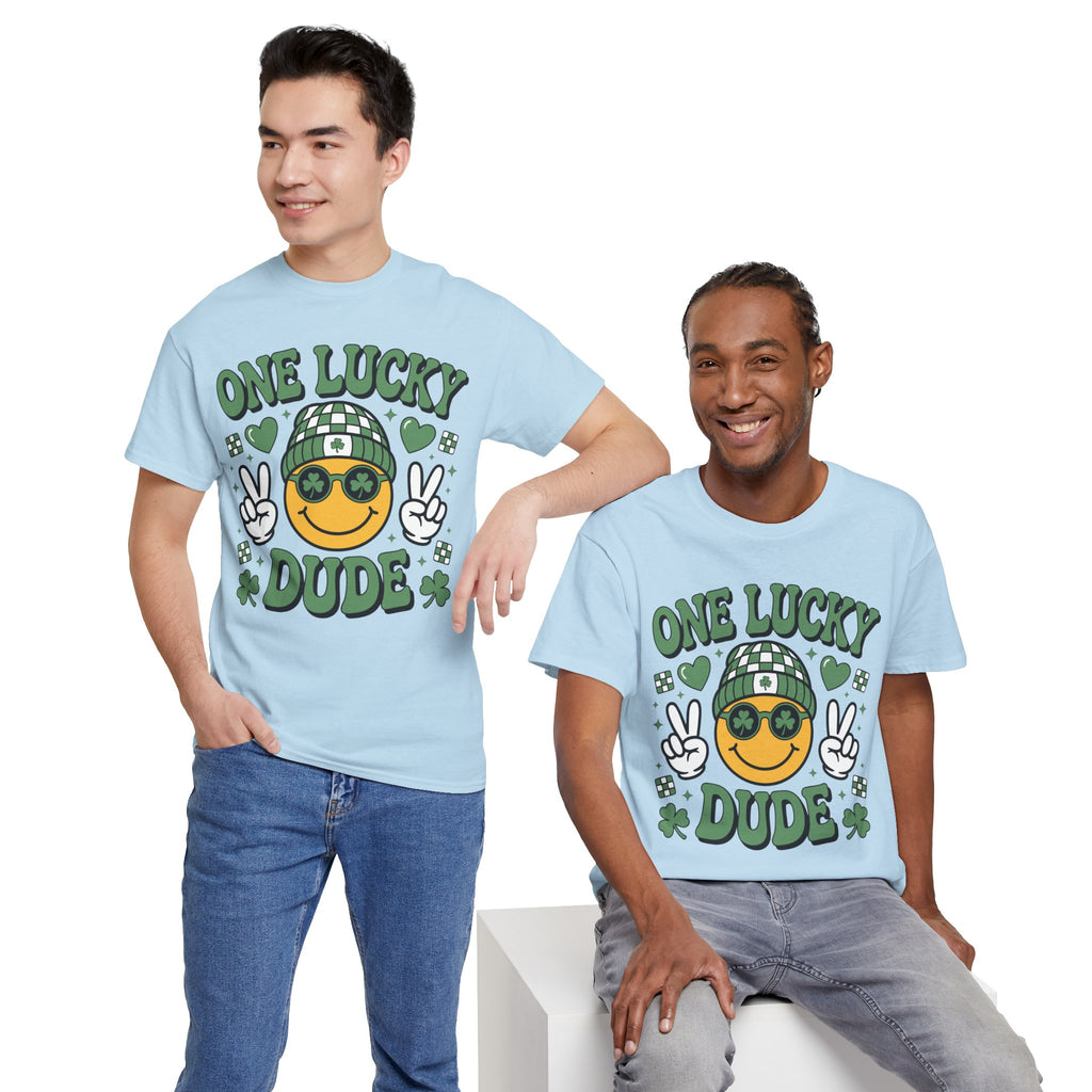 One Lucky Dude Shamrock Tee — St. Patrick's Day Smiley Unisex Cotton Tshirt