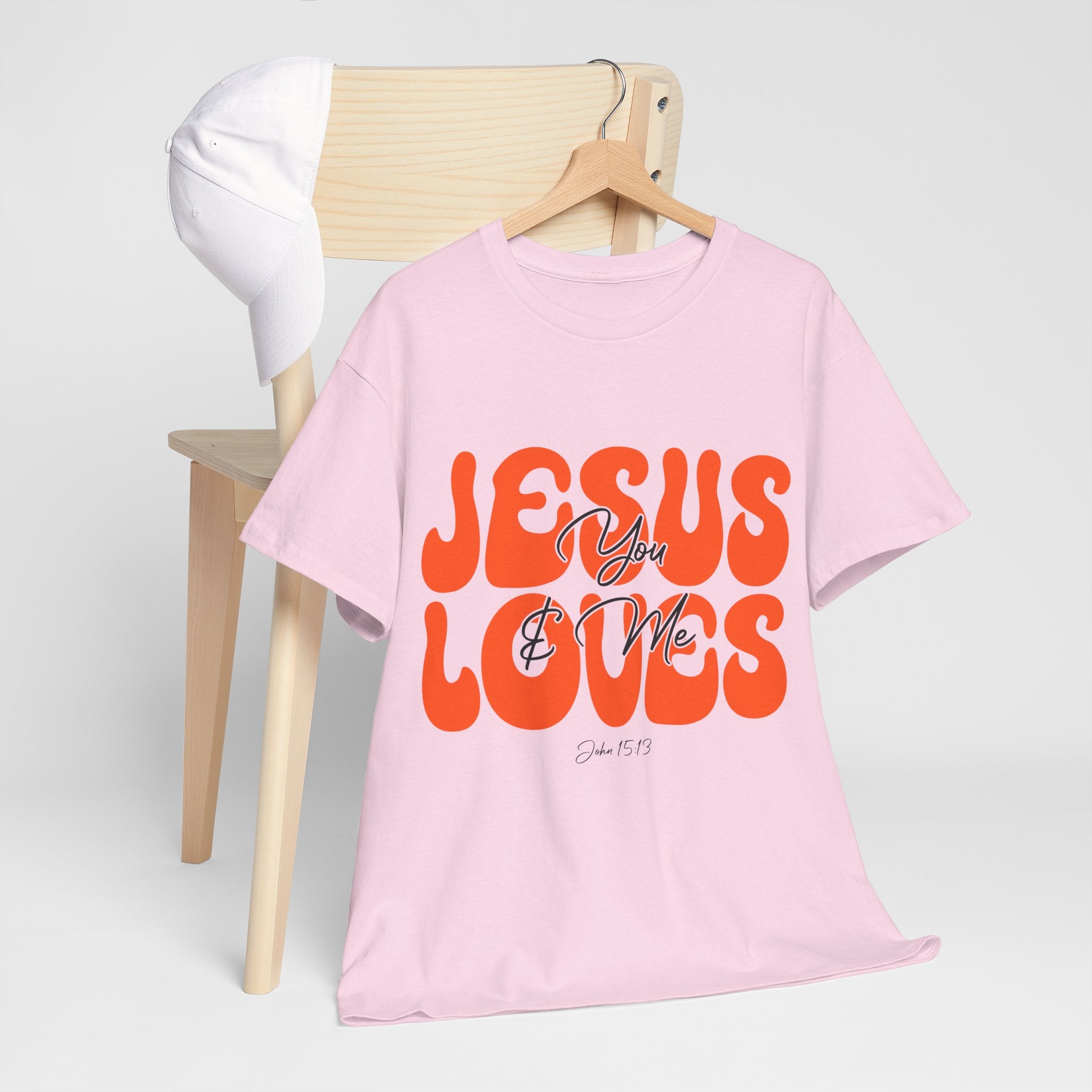 Jesus Loves You & Me Retro Tee — Playful Orange Bubbly Christian Unisex Cotton T-Shirt
