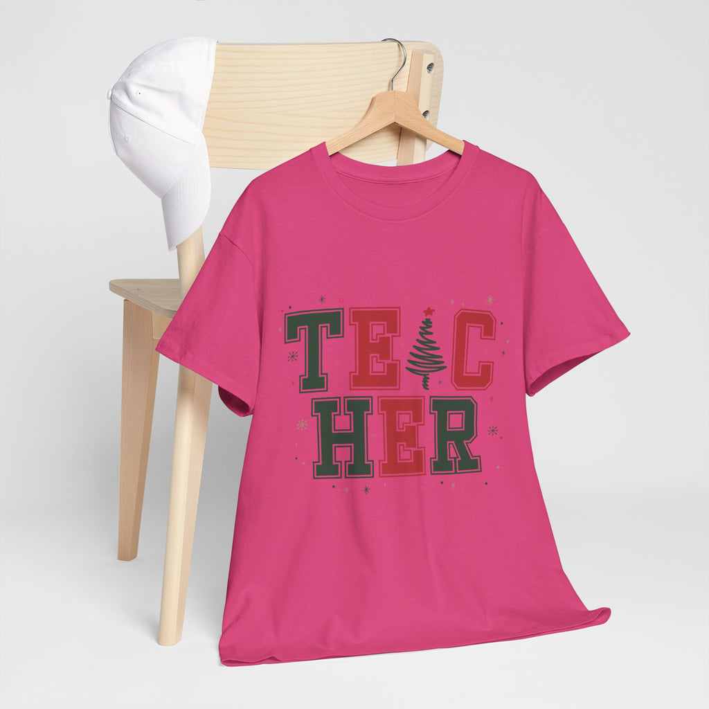 Teacher Christmas Varsity T-Shirt — Red & Green Holiday Unisex Cotton Tee