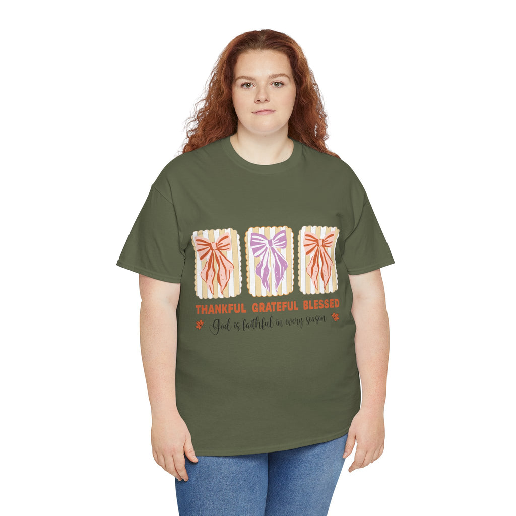 Thankful Grateful Blessed Fall Tee — God Is Faithful Pastel Bows..Unisex Cotton Tee