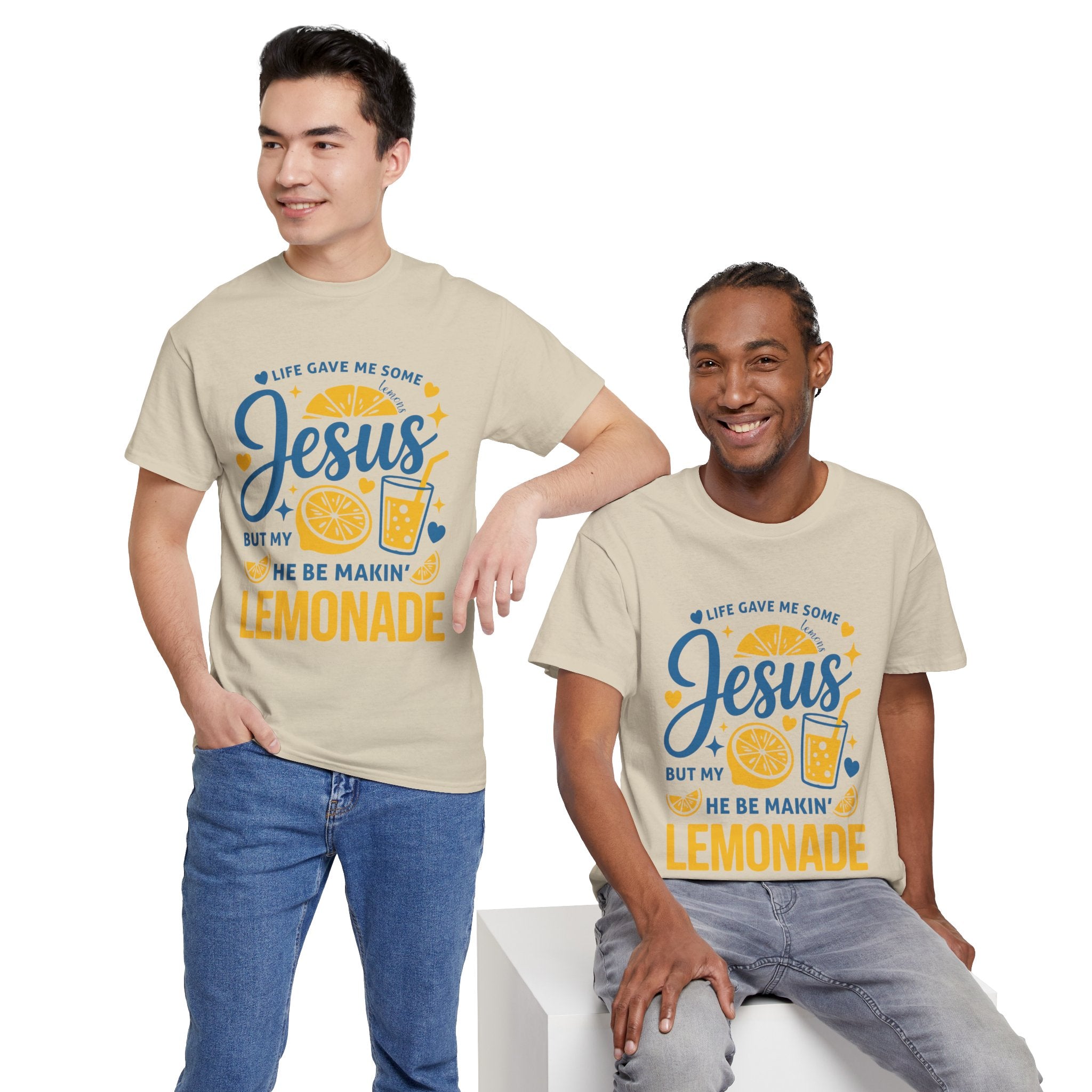 Christian Lemonade T-Shirt — “Life gave me some lemons but my Jesus He be makin’ lemonade”. Unisex Cotton Tee