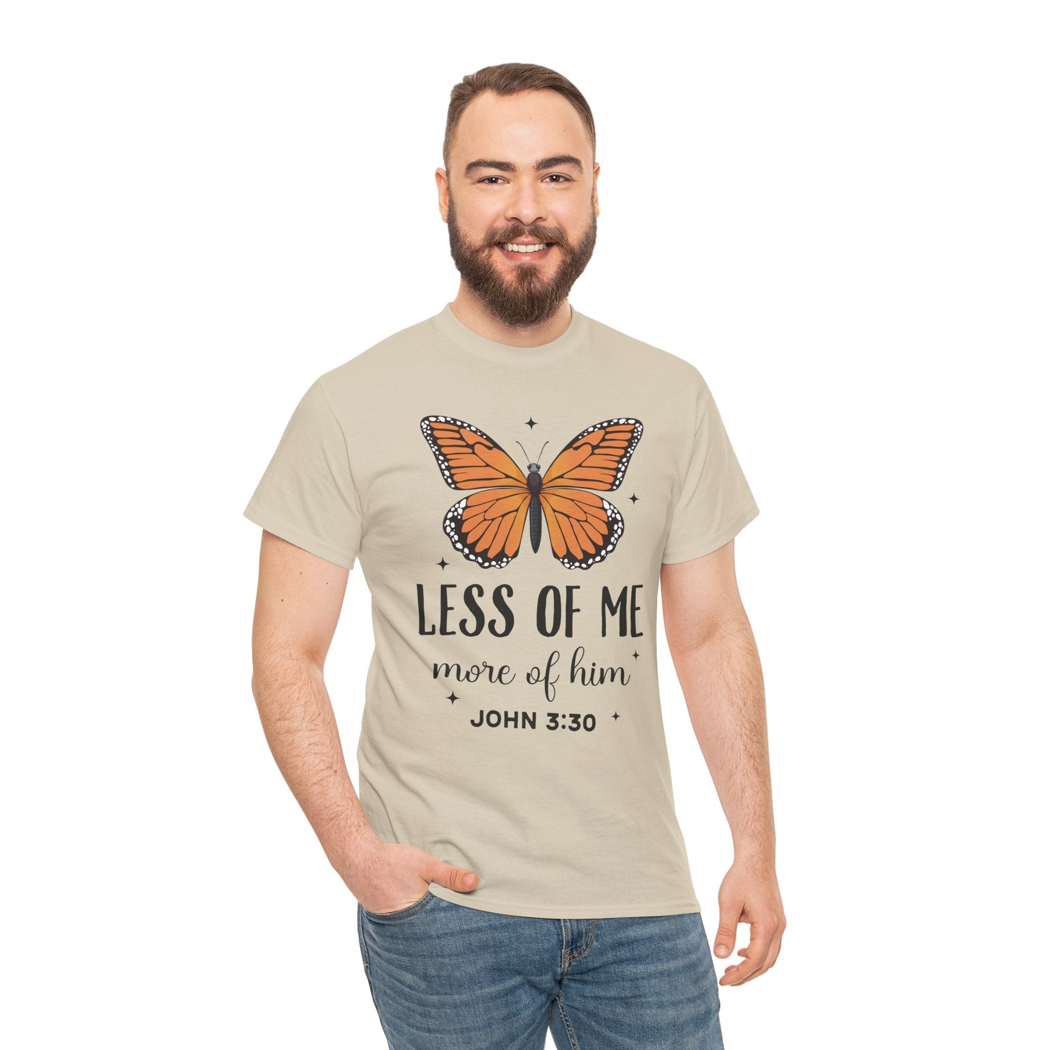 Monarch Butterfly Tee — "Less of Me, More of Him" Christian Unisex cotton T‑Shirt