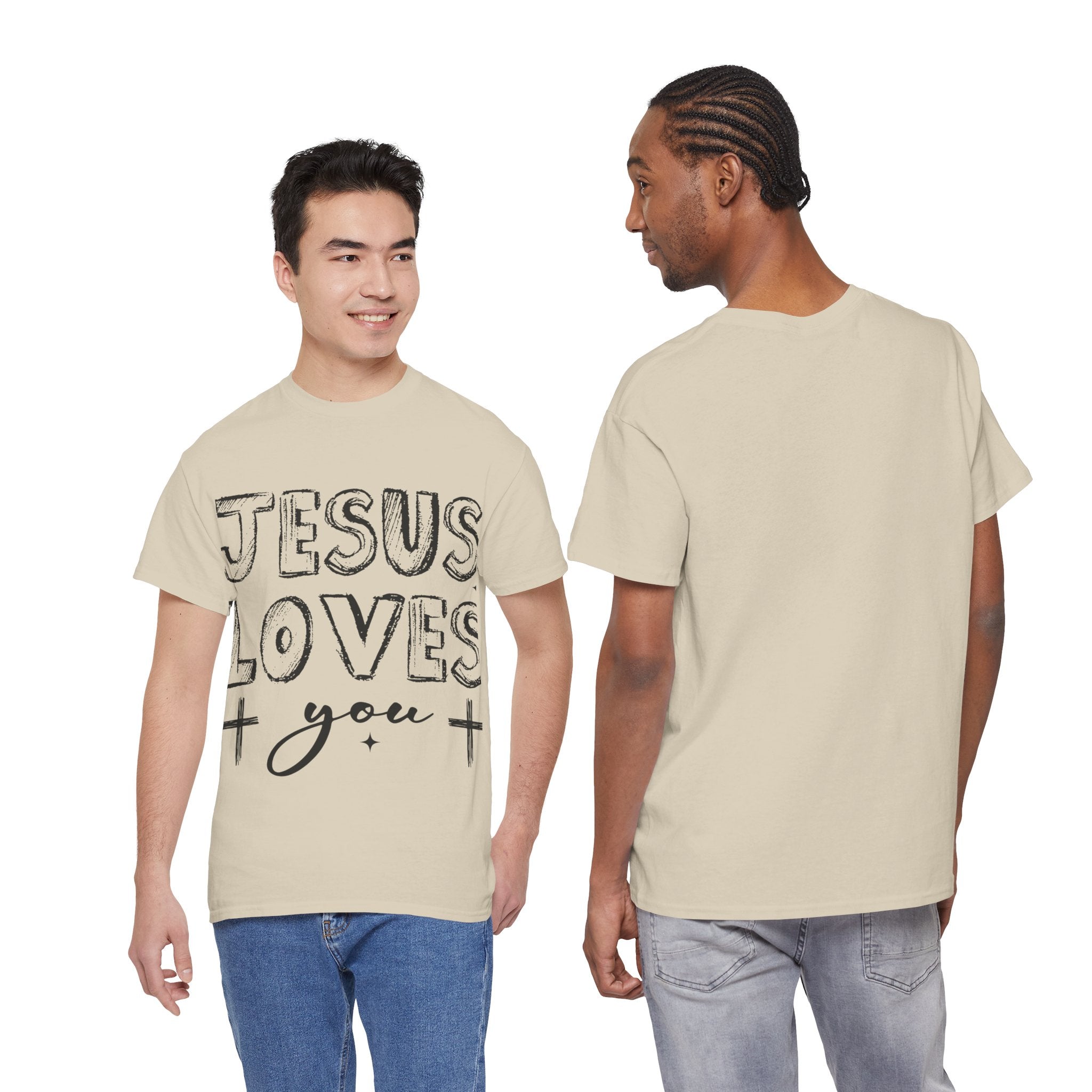Jesus Loves You Chalk-Style Tee — Crosses & Stars Christian UNisex Cotton T-Shirt