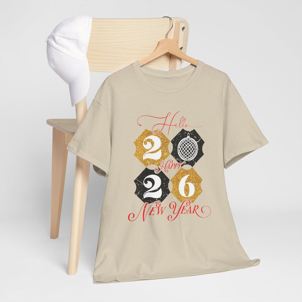 2026 Happy New Year Pink Varsity Tee — Fireworks Party Graphic.Unisex Cotton Tee