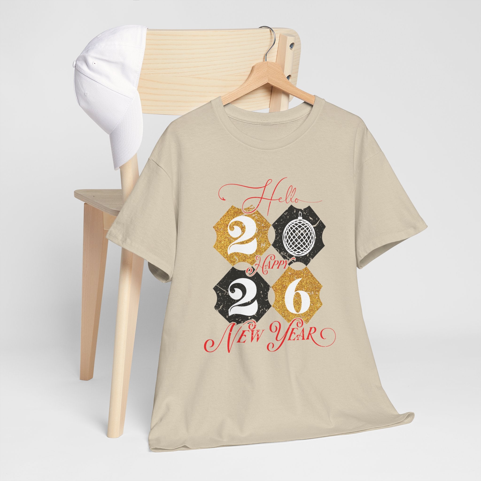 2026 Happy New Year Pink Varsity Tee — Fireworks Party Graphic.Unisex Cotton Tee