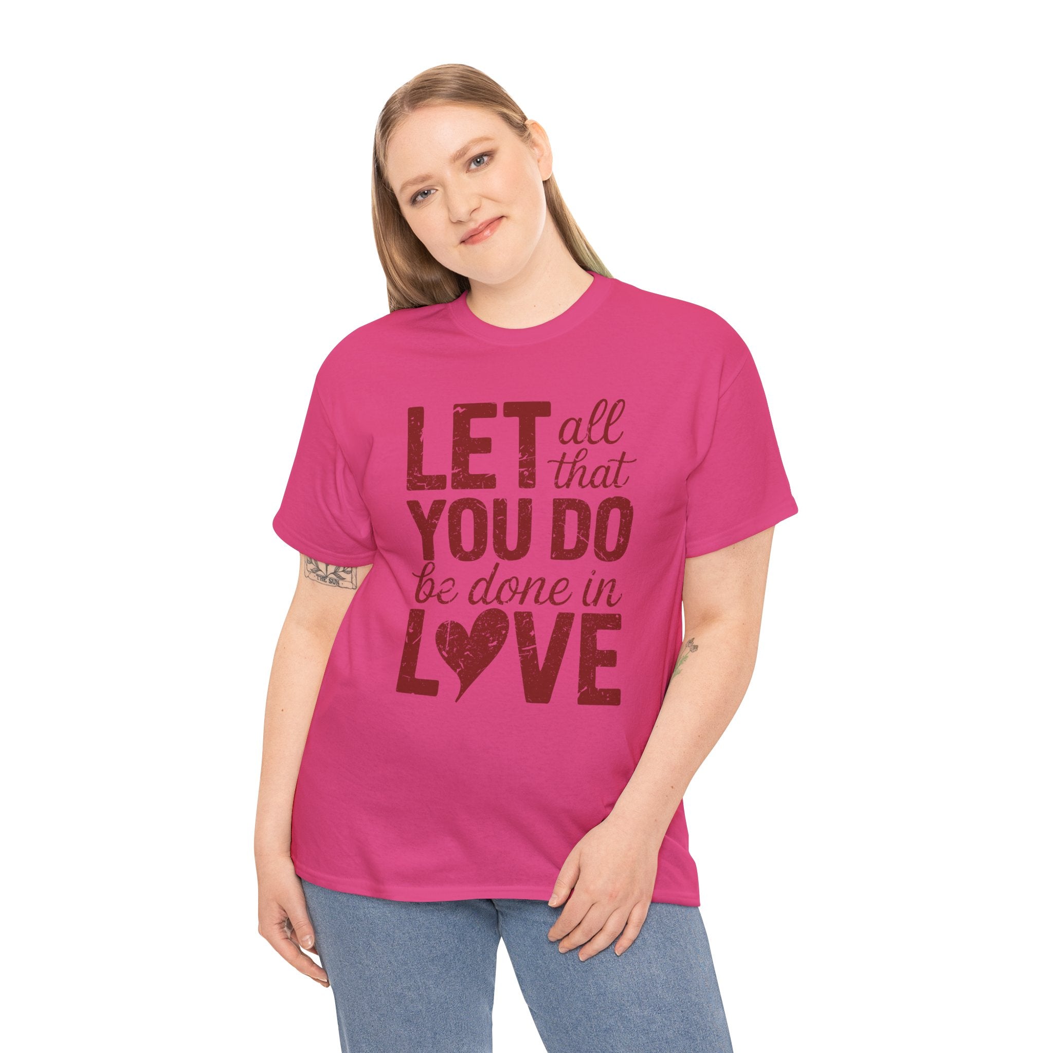 Let All That You Do Be Done In Love T-Shirt — Rustic Red Typography Unisex Cotton Tee