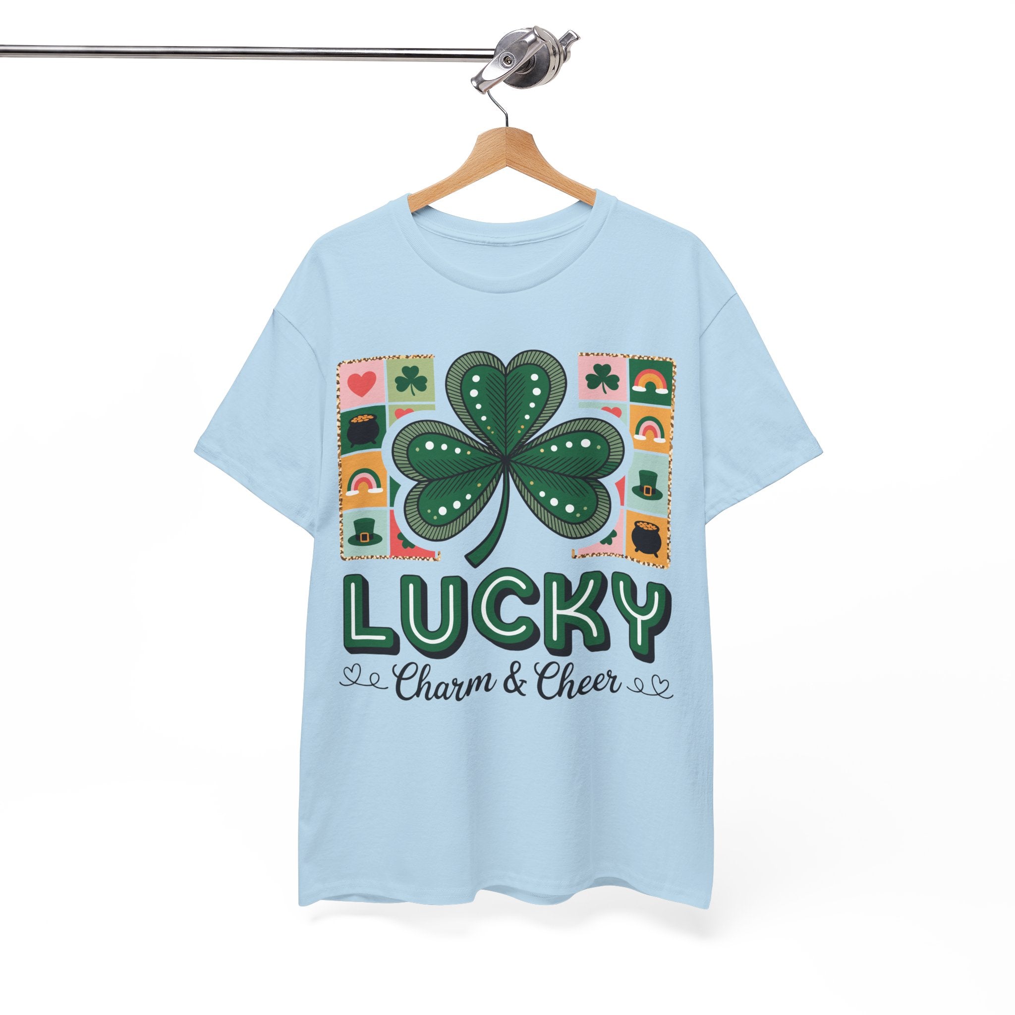 Lucky Charm & Cheer Clover Tee — Patchwork St. Patrick’s Day Unisex Cotton T-Shirt