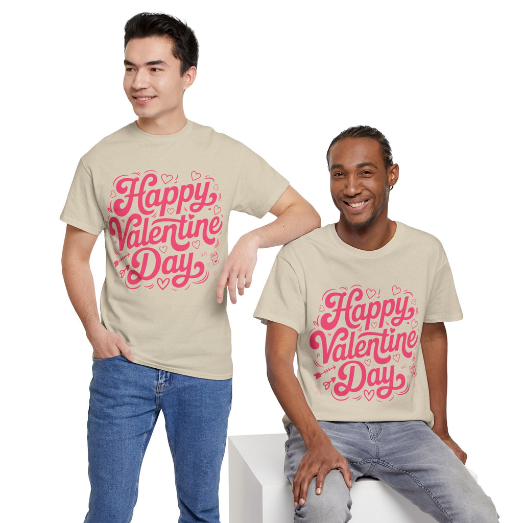 Happy Valentine Day Tee — Pink Heart & Love Icons Valentine's Unisex Cotton Shirt