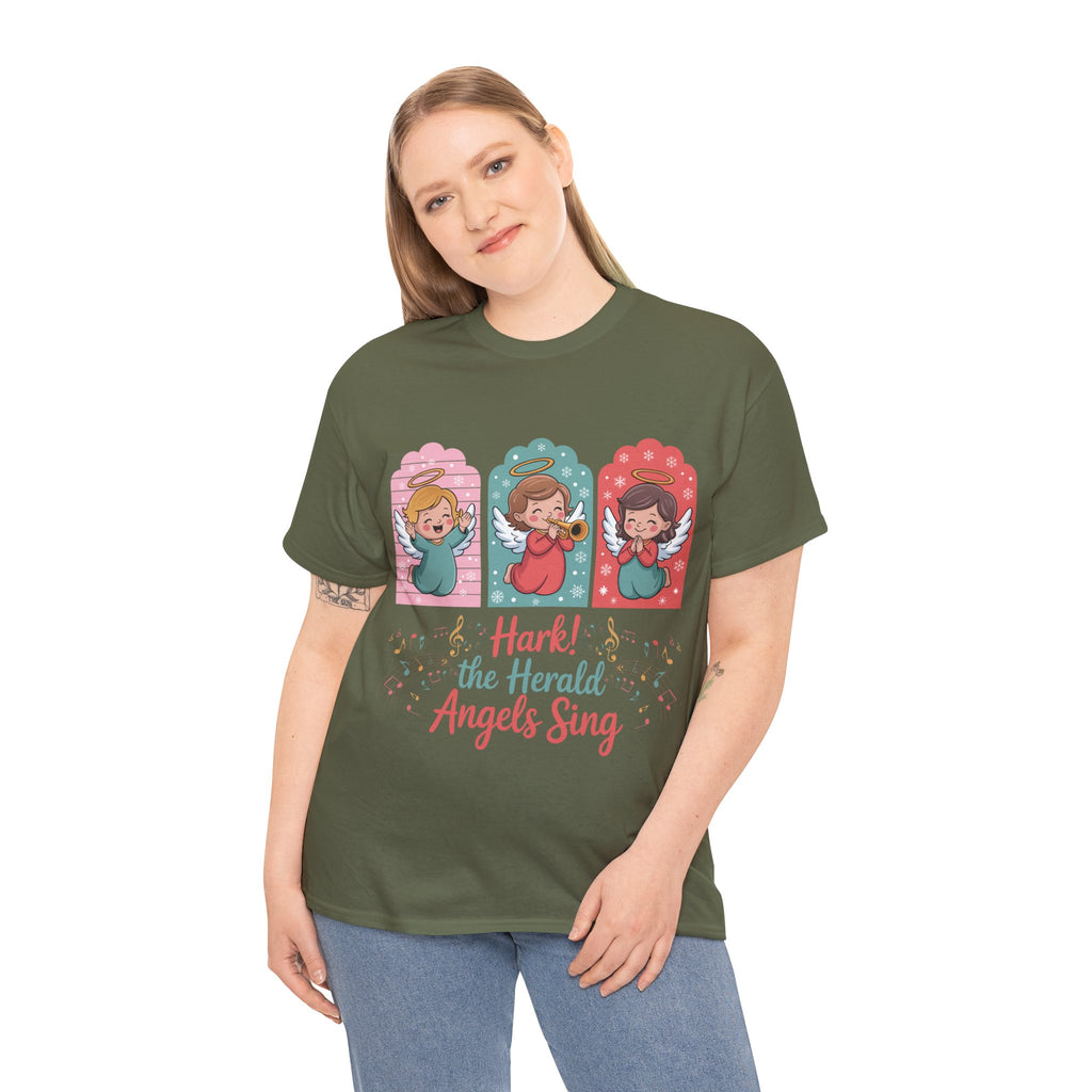 Hark! The Herald Angels Sing Tee — Three Singing Angels Christmas Unisex Cotton T-Shirt