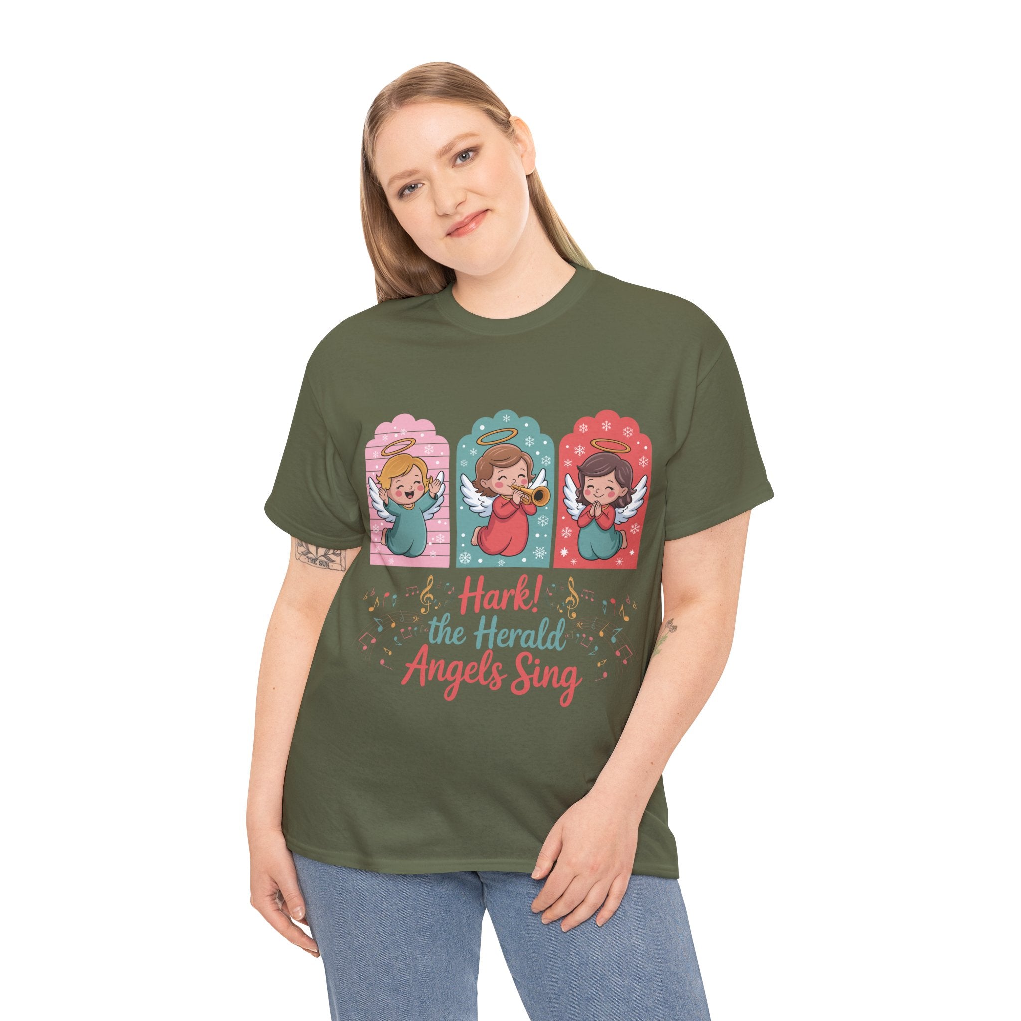 Hark! The Herald Angels Sing Tee — Three Singing Angels Christmas Unisex Cotton T-Shirt
