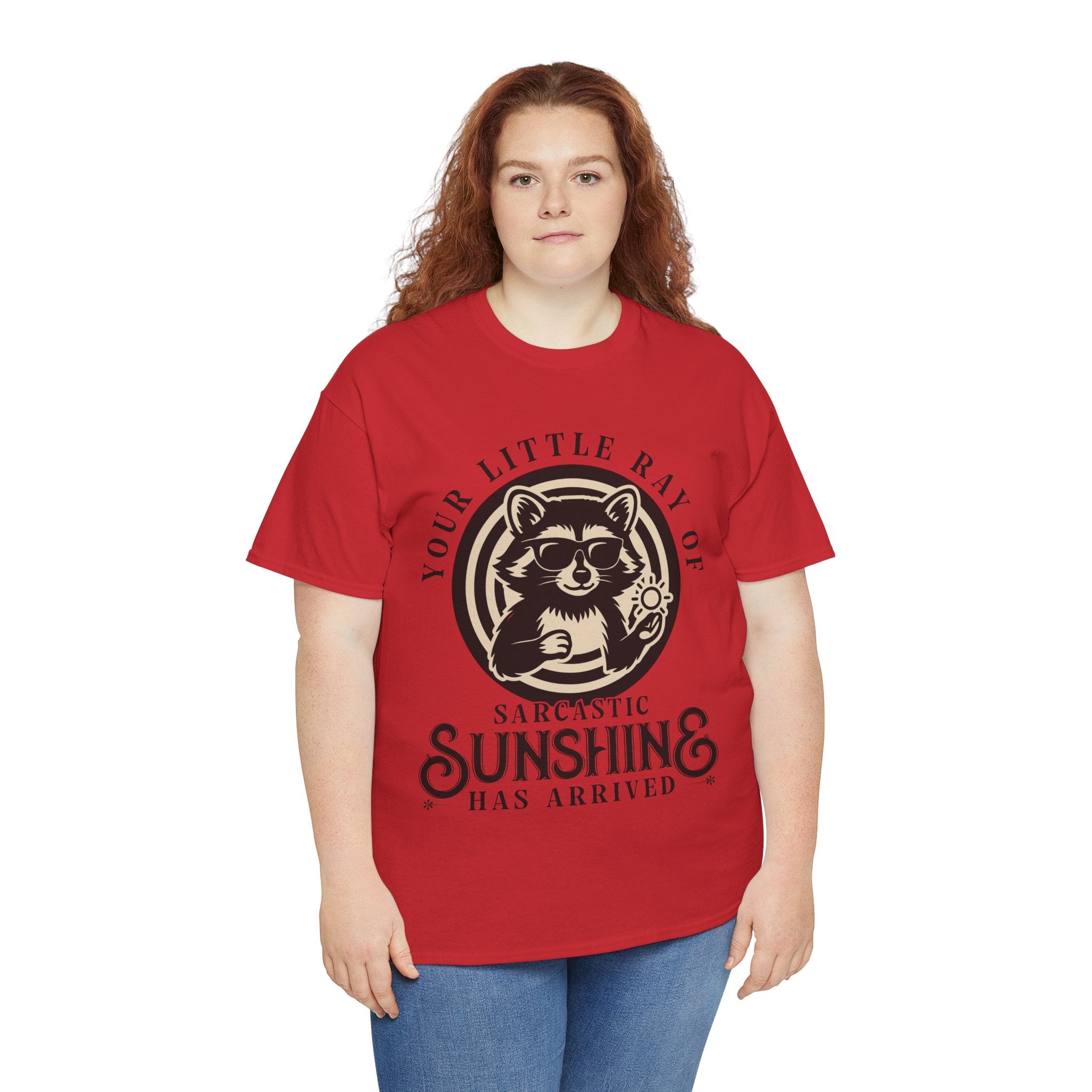 Cool Raccoon Sunglasses T-Shirt — Raccoon Holding Sun Graphic Unisex Cotton Tee